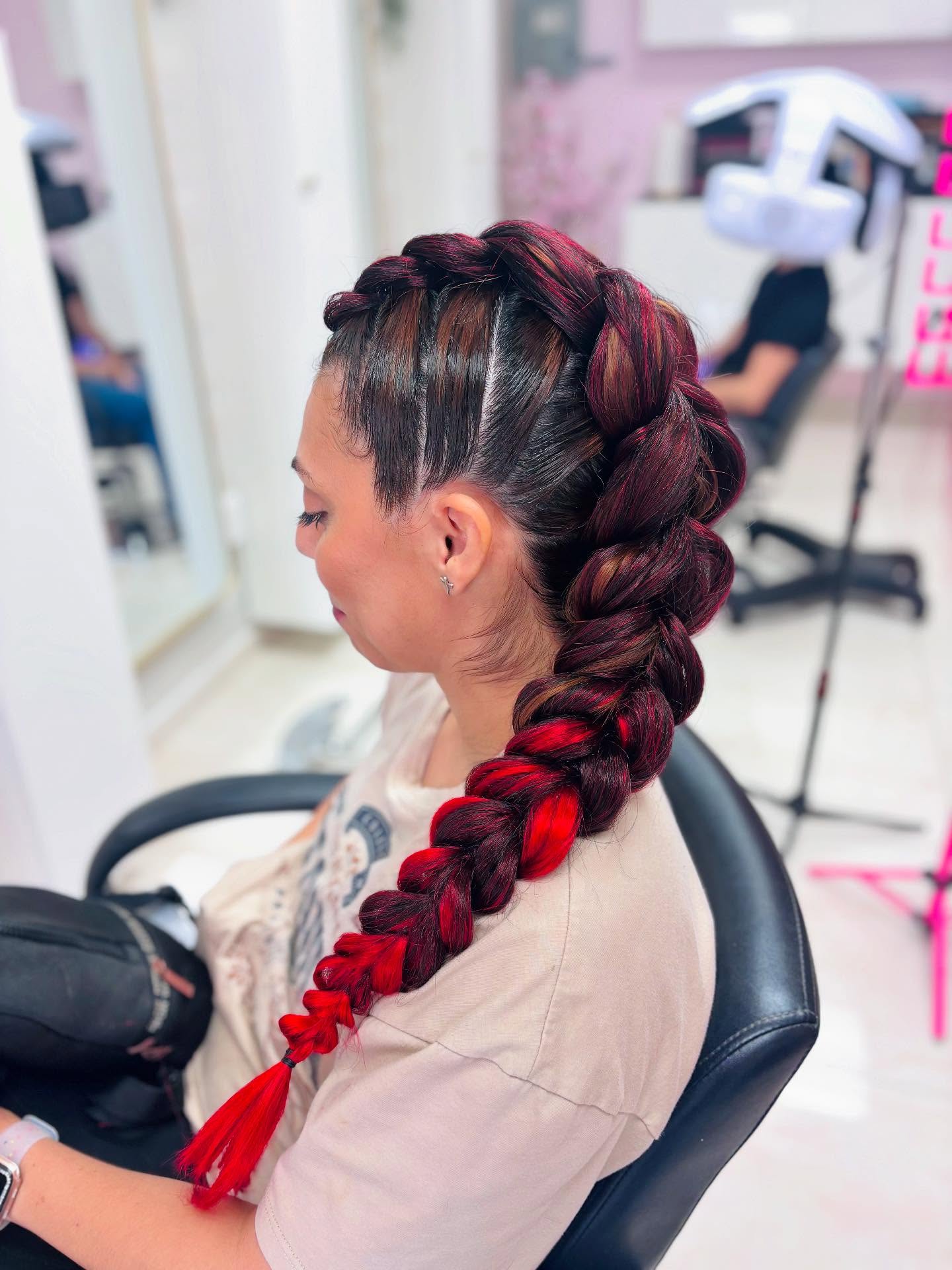 Bold Crimson And Black Dutch Braid