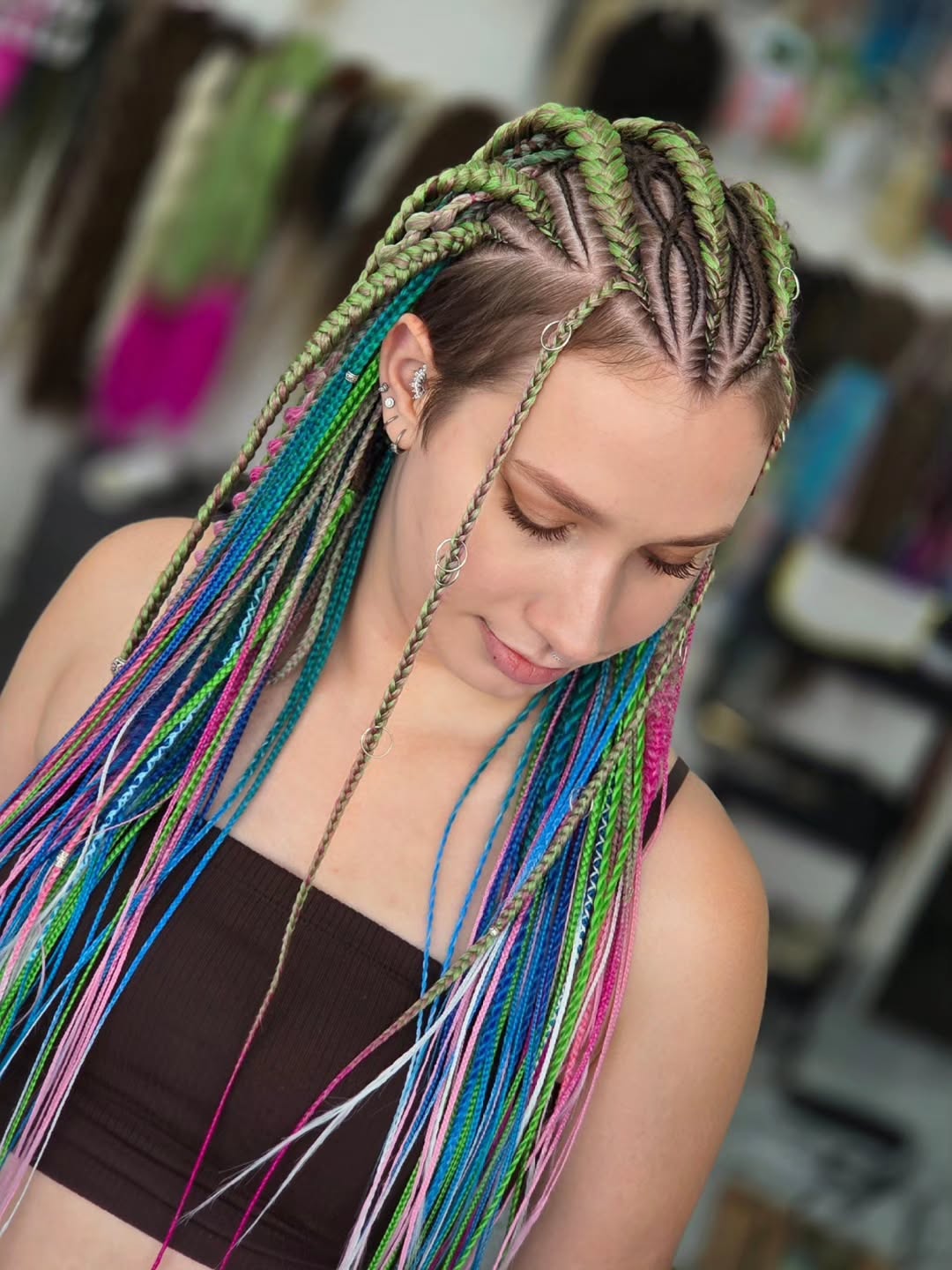 Vibrant Neon Micro Braids With Undercut