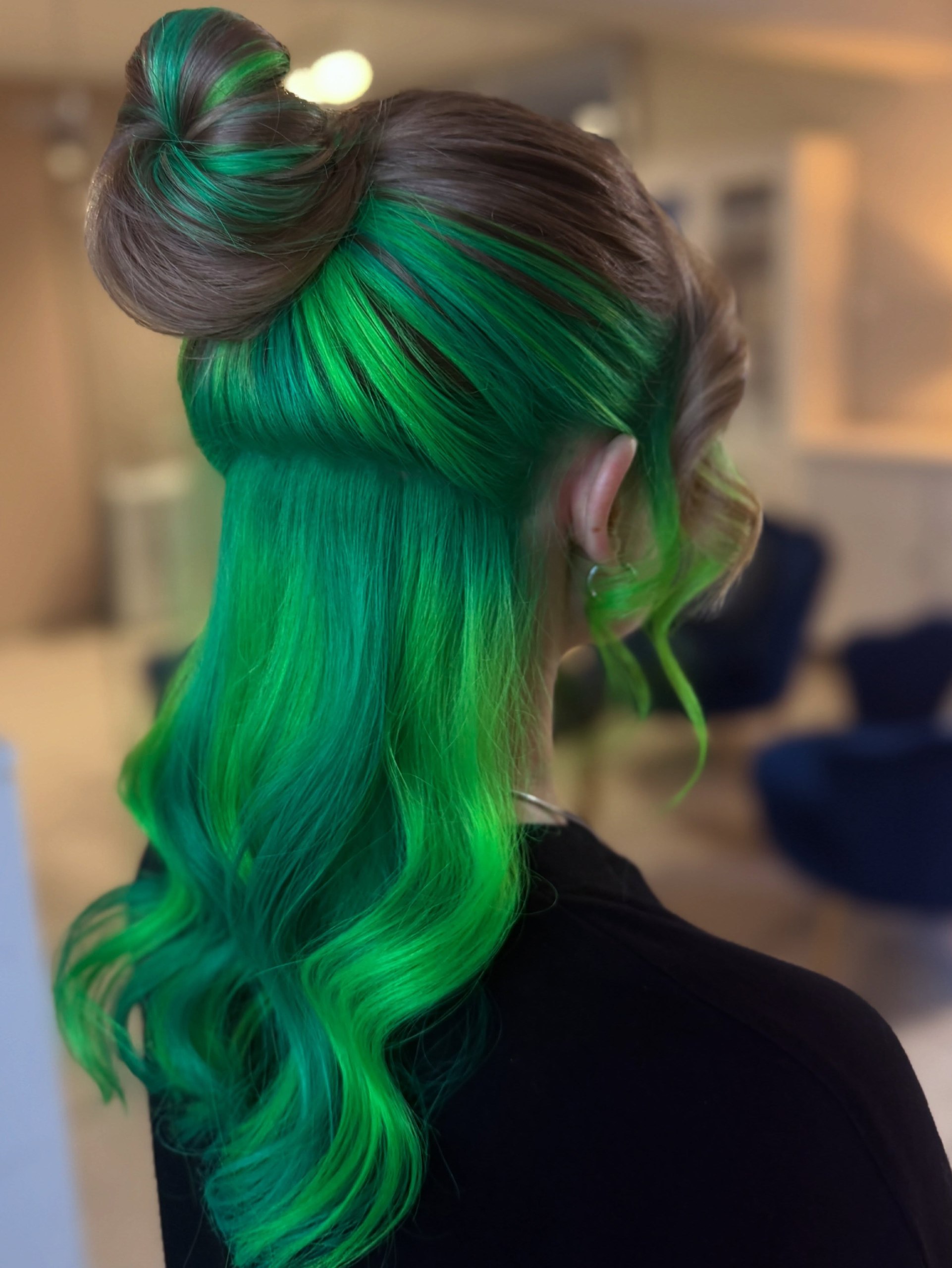 Electric Neon Green Peekaboo Half Up Top Knot