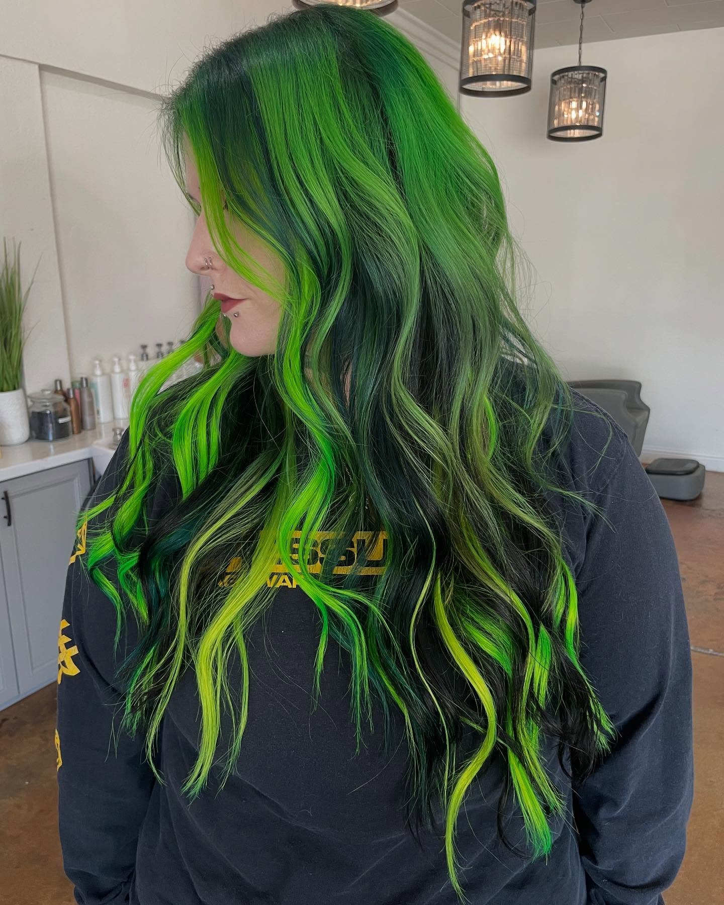 Neon Lime And Forest Green Dimensional Waves