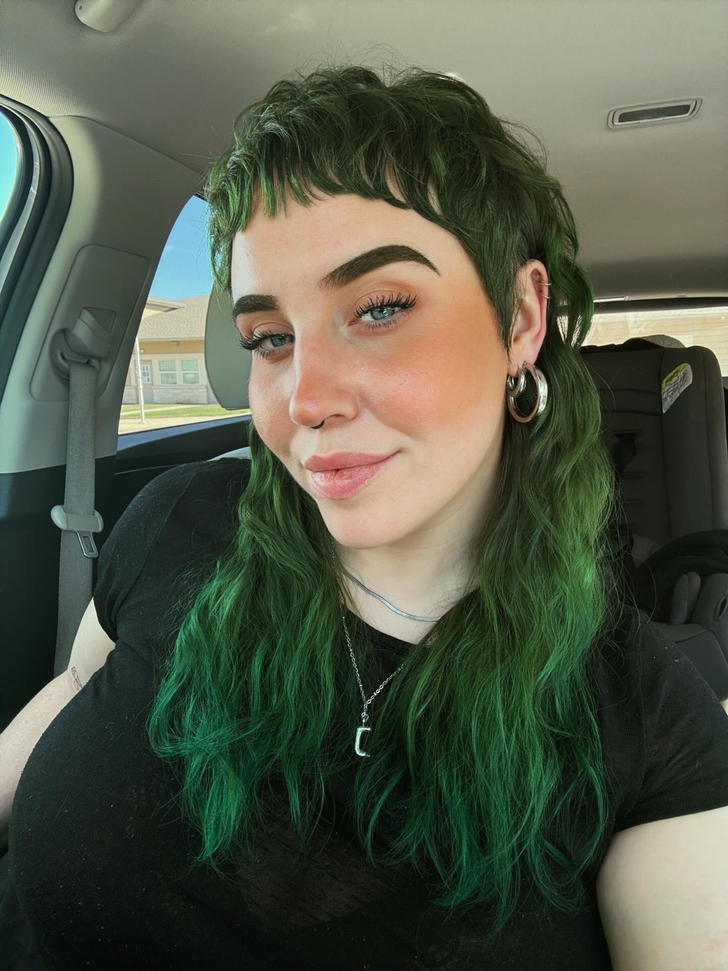 Vibrant Emerald Green Shag With Baby Bangs