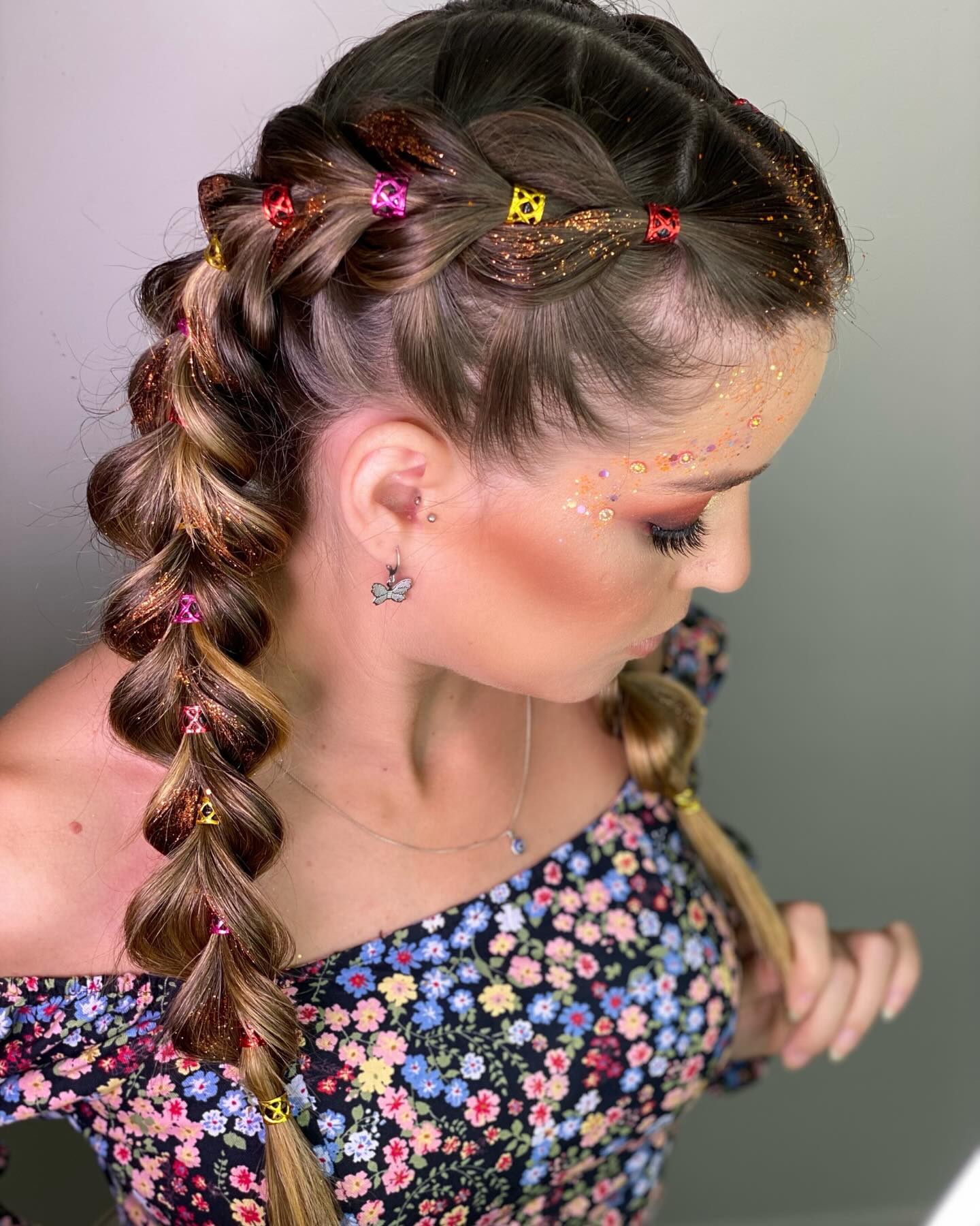 Festival Braids With Colorful Metallic Hair Rings