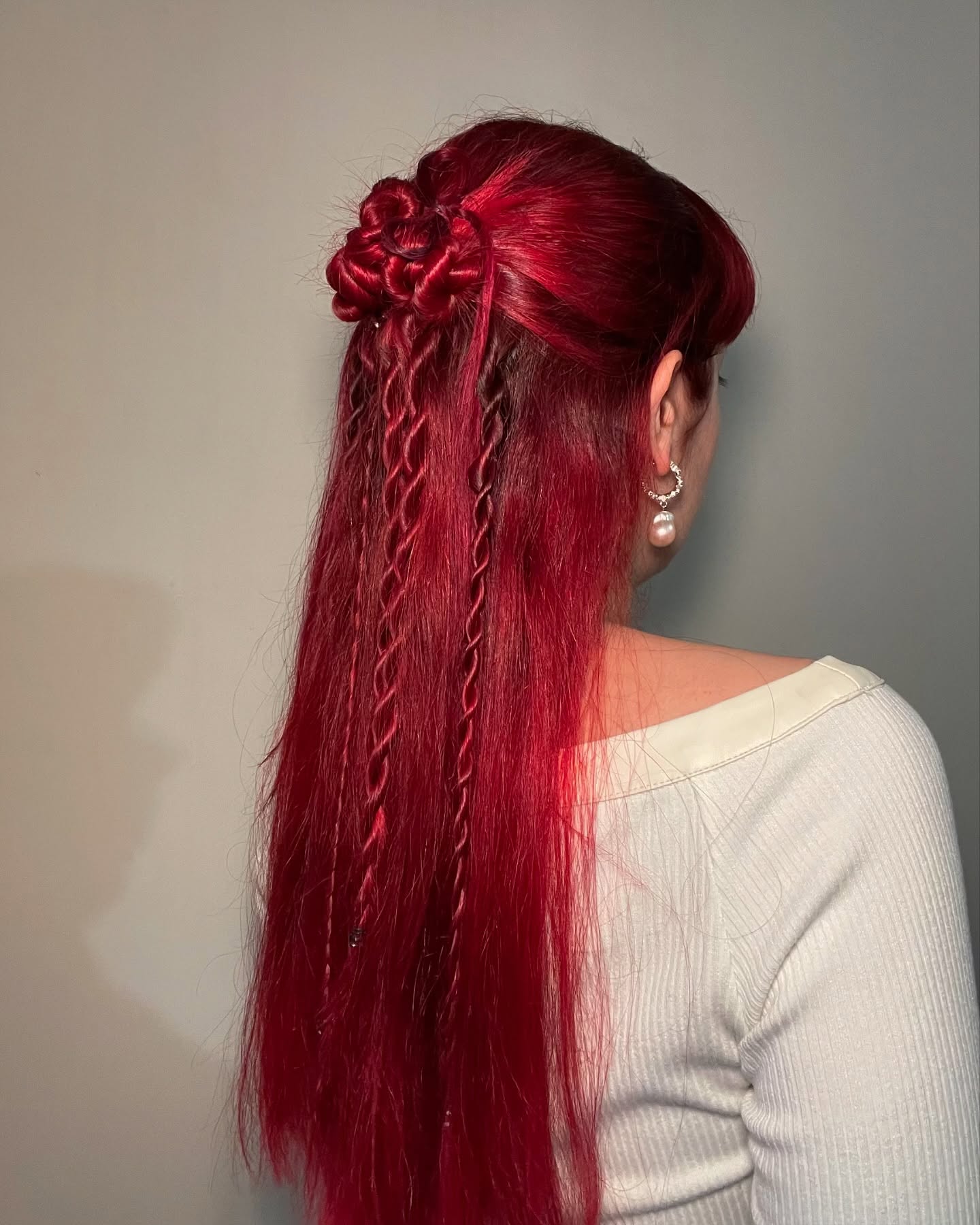 Half Up Twisted Rose Red Hairstyle