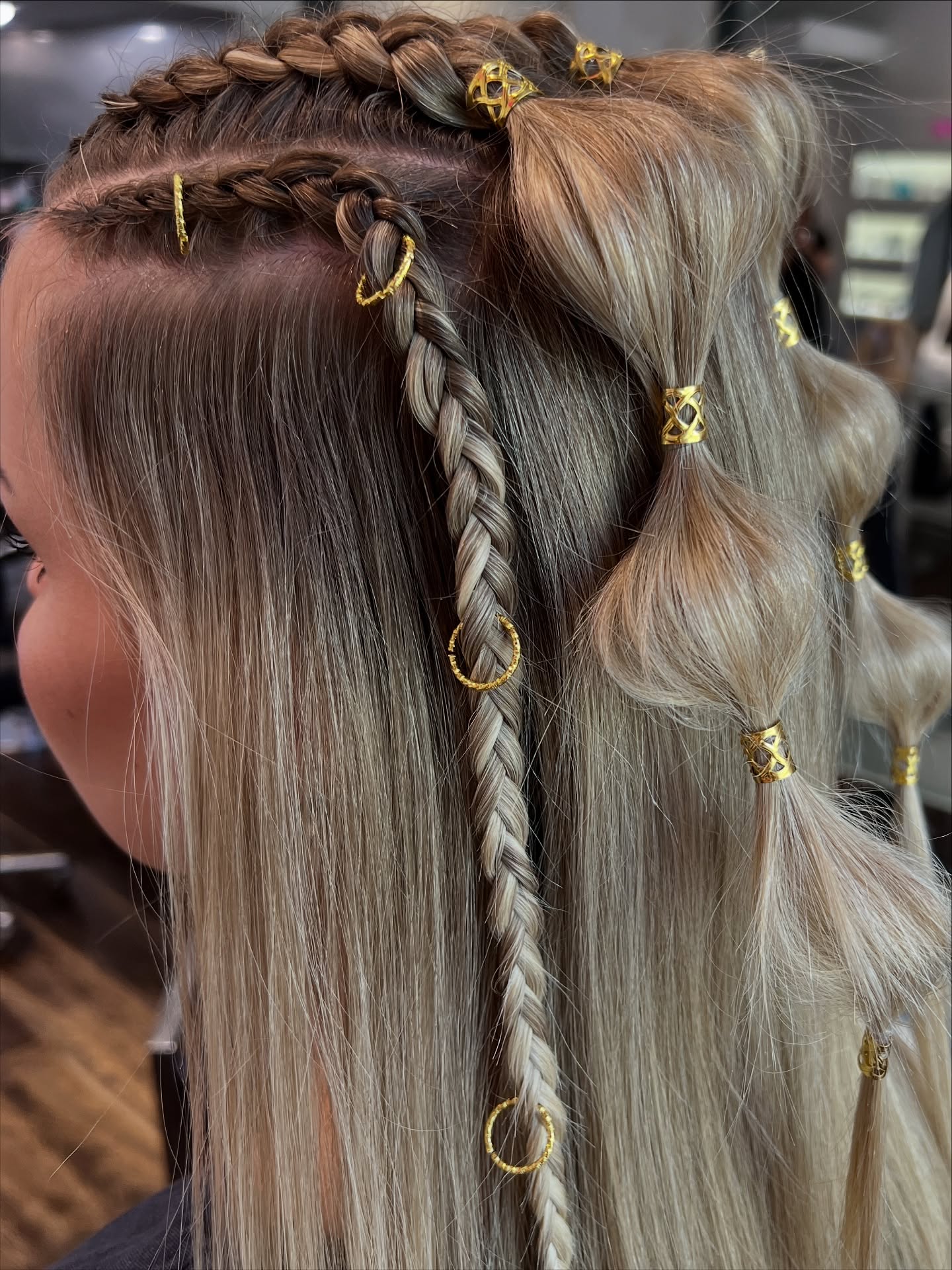 Boho Braided Half Up With Gold Hair Rings