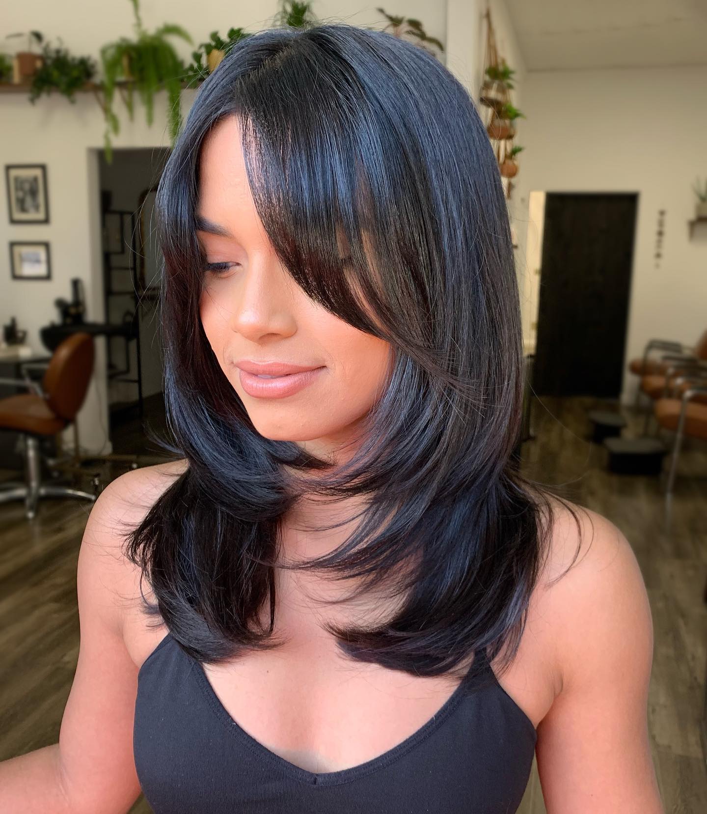 Sophisticated Layered Lob With Soft Curtain Bangs