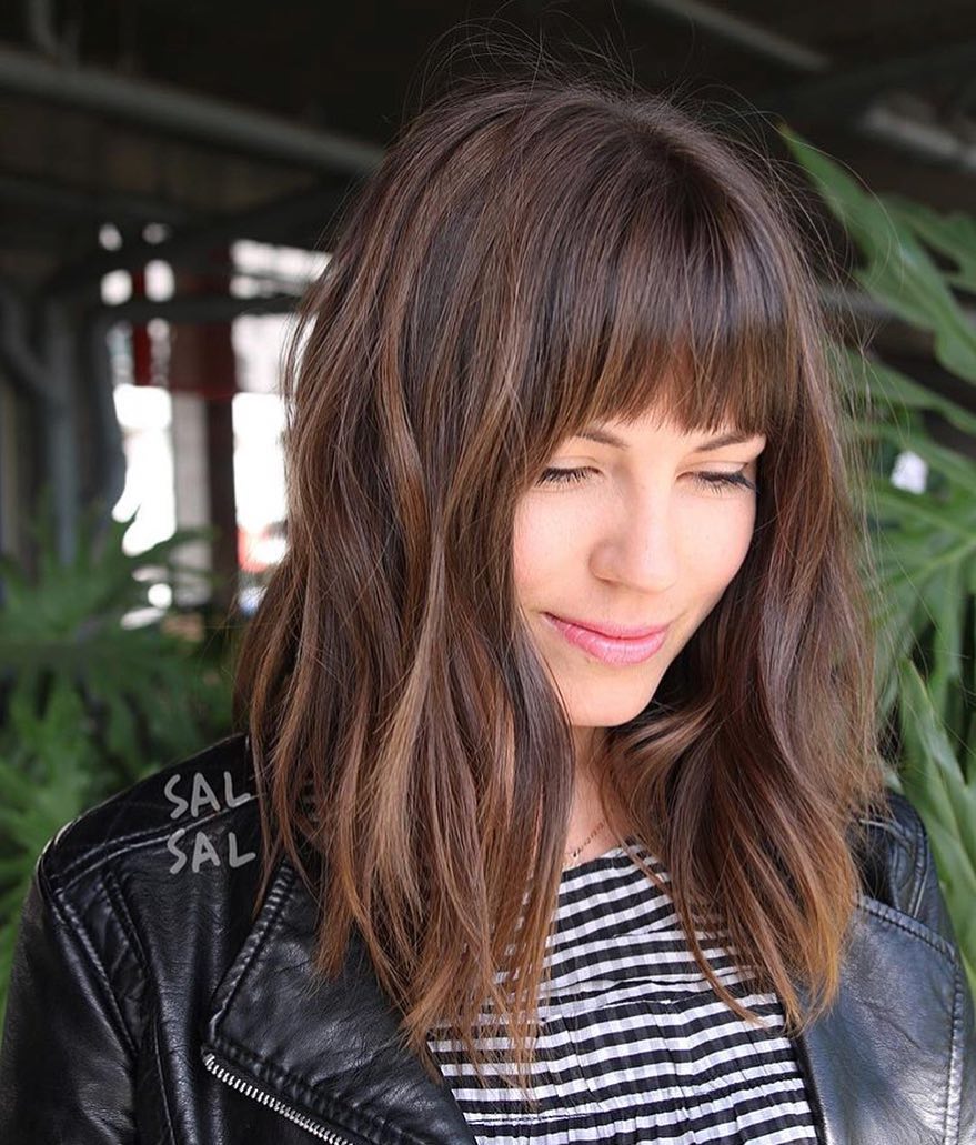 Textured Mid Length Lob With Soft Wispy Bangs