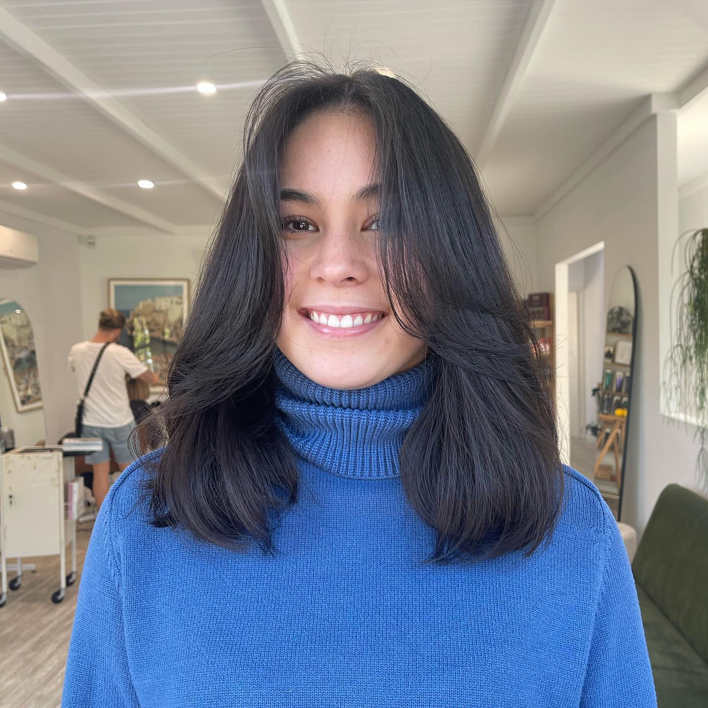 Face Framing Layers On Mid Length Espresso Hair