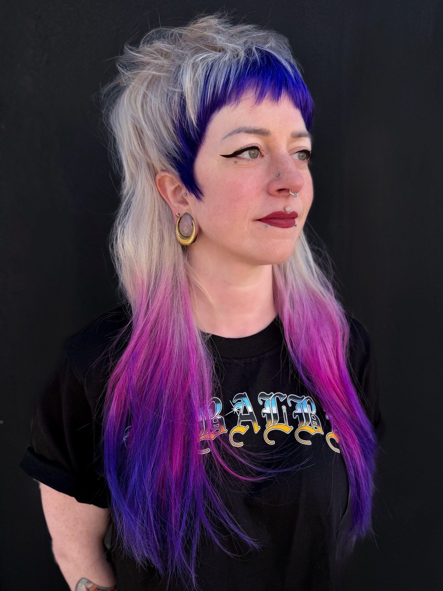 Bold Blue Bangs With Vibrant Violet Pink Ombre