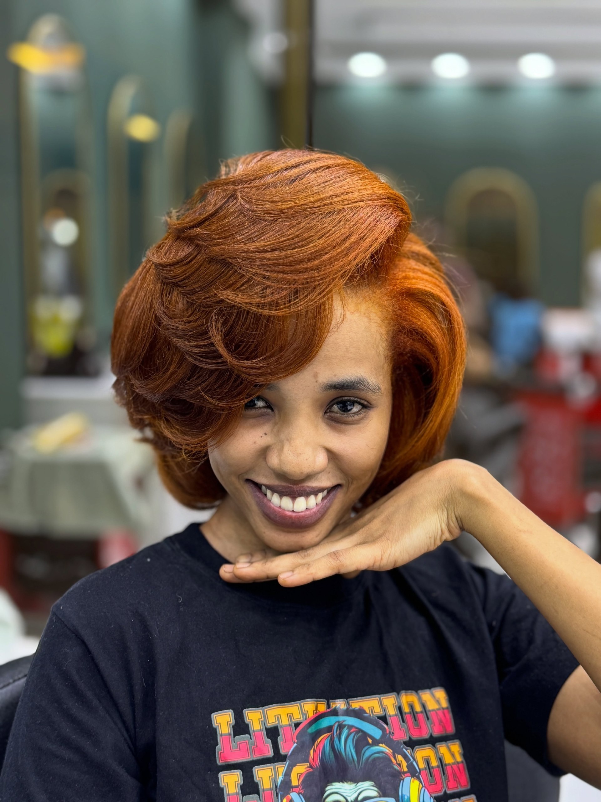 Copper Bob With Voluminous Hollywood Waves