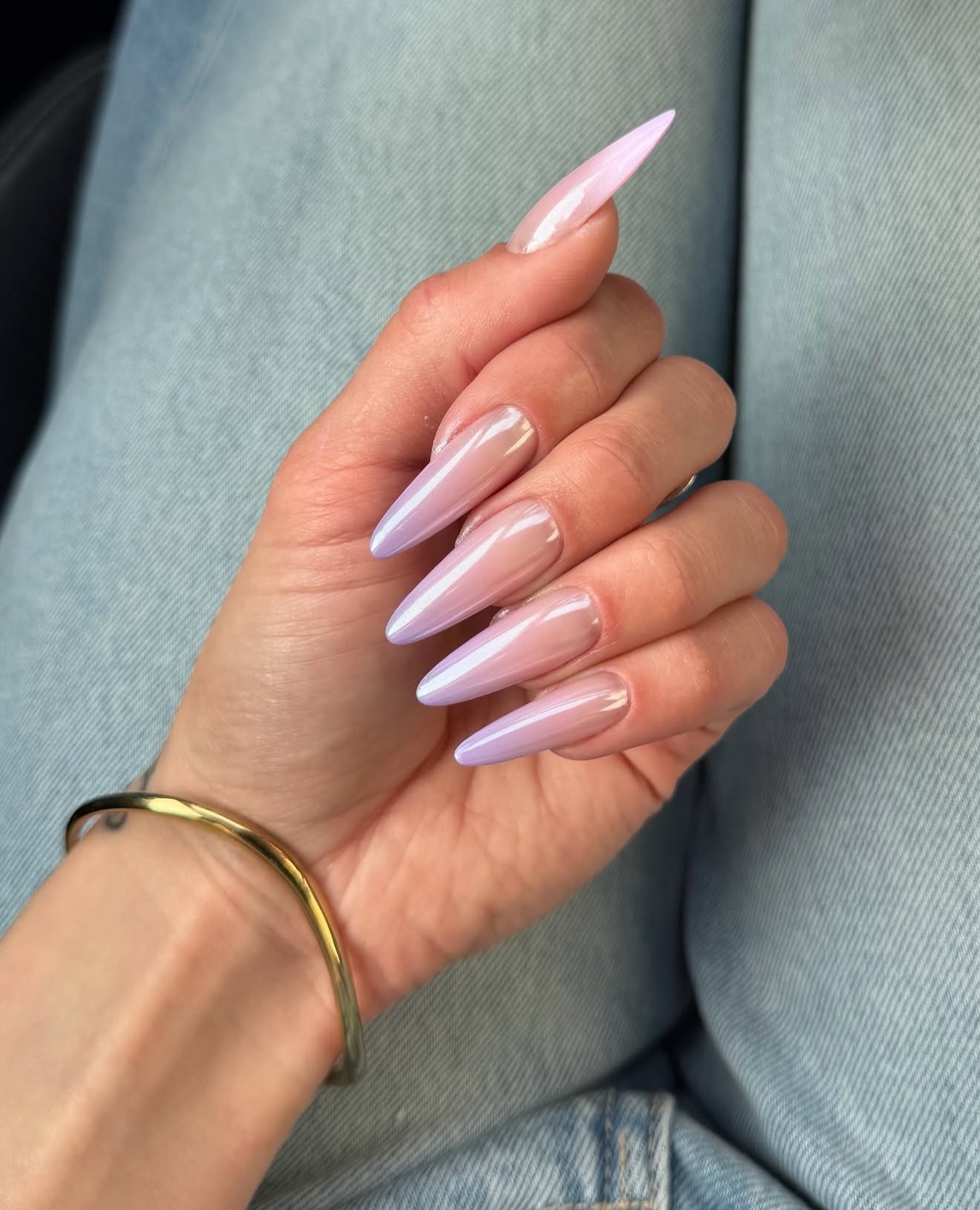 Pearlescent Lavender Fade Almond Nails