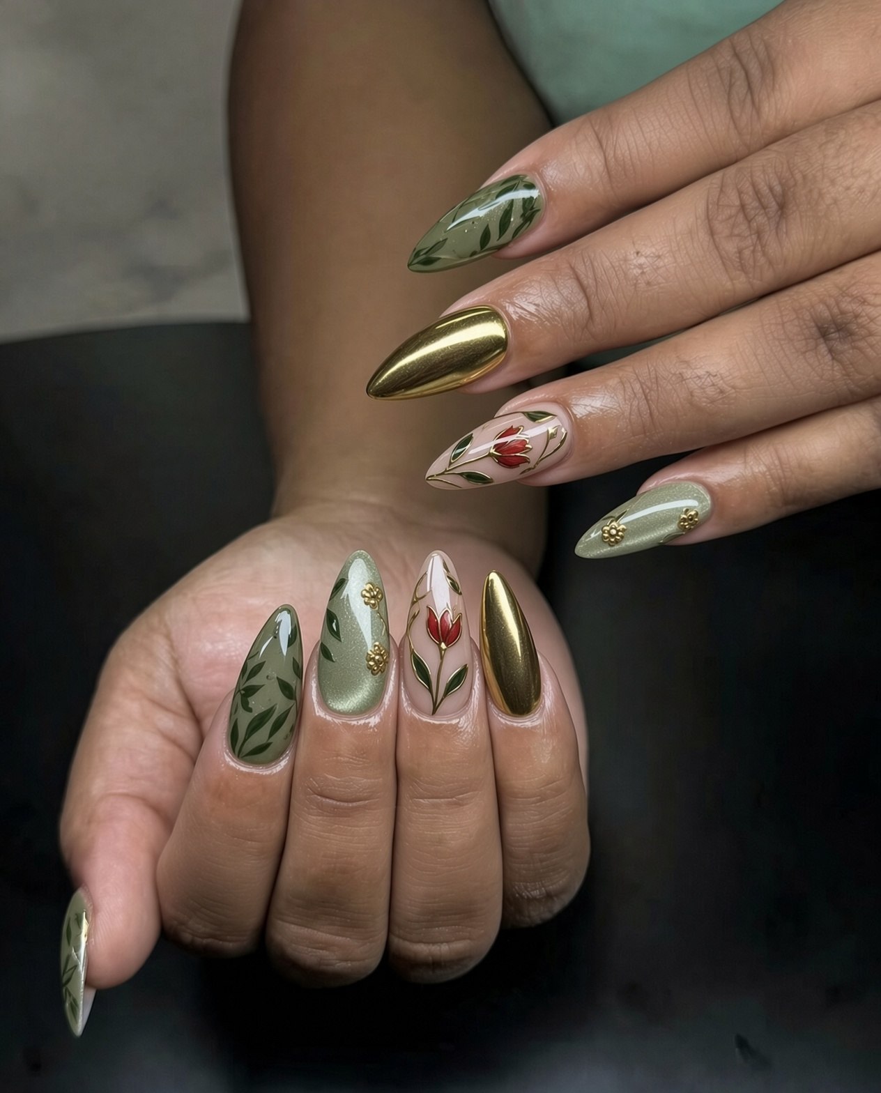 Golden Hour Botanical Almond Nails