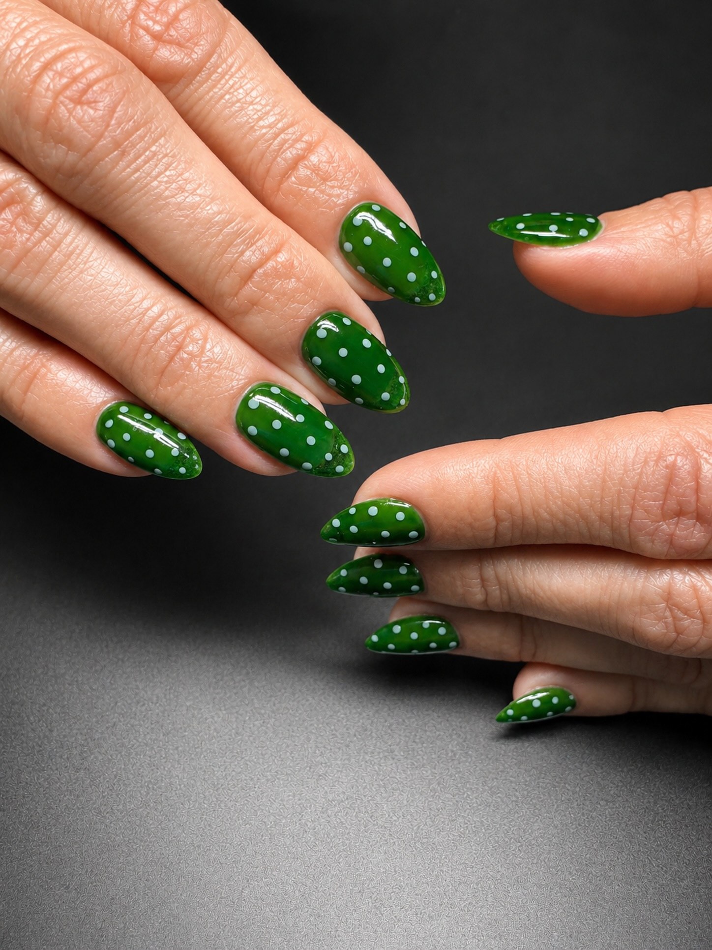 Emerald Green Polka Dot Almond Nails