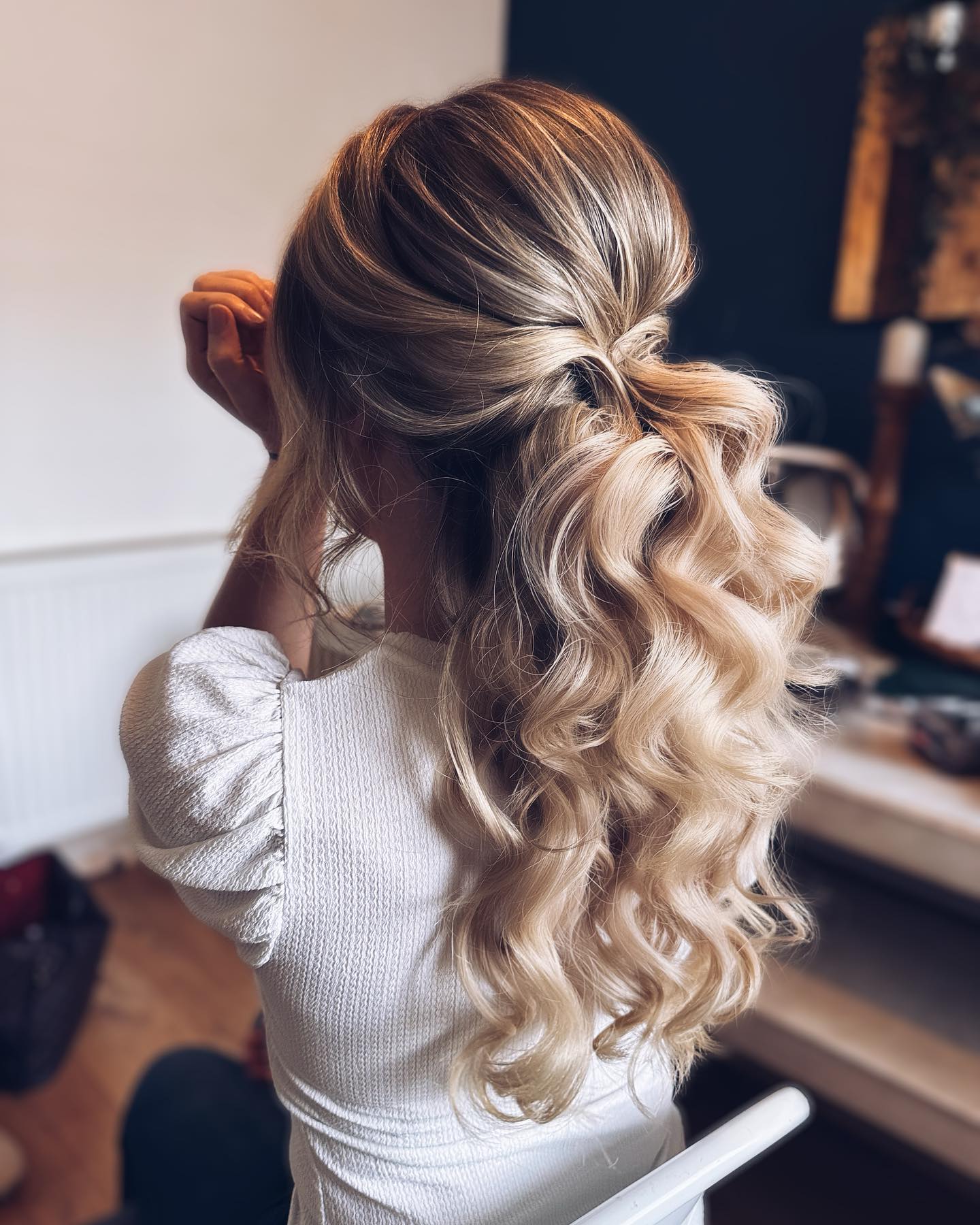 Elegant Half-Up Twisted Crown With Loose Curls