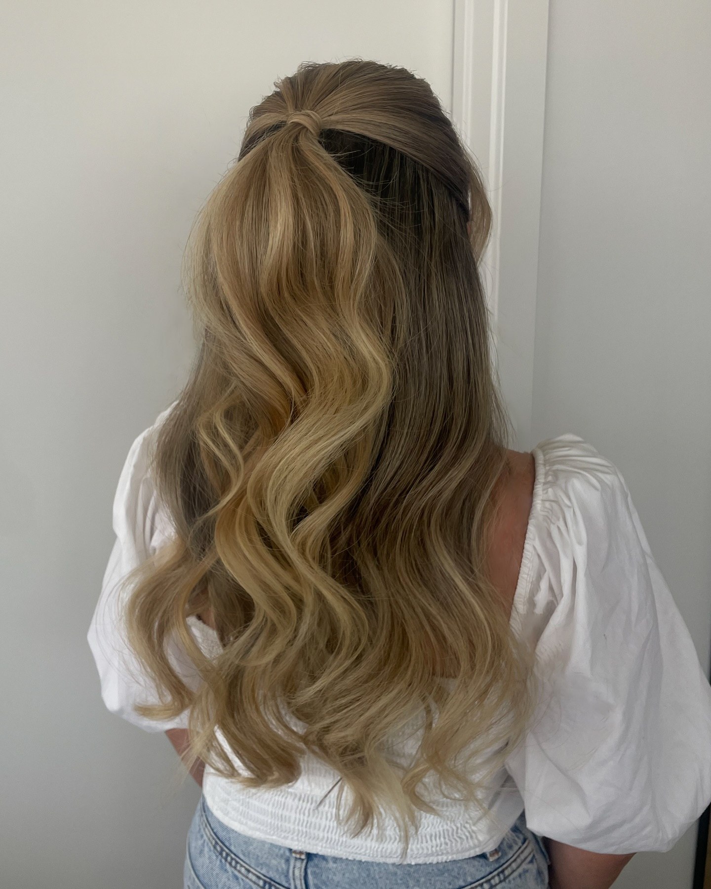 Effortless Half-Up Waves With Honey Blonde Highlights