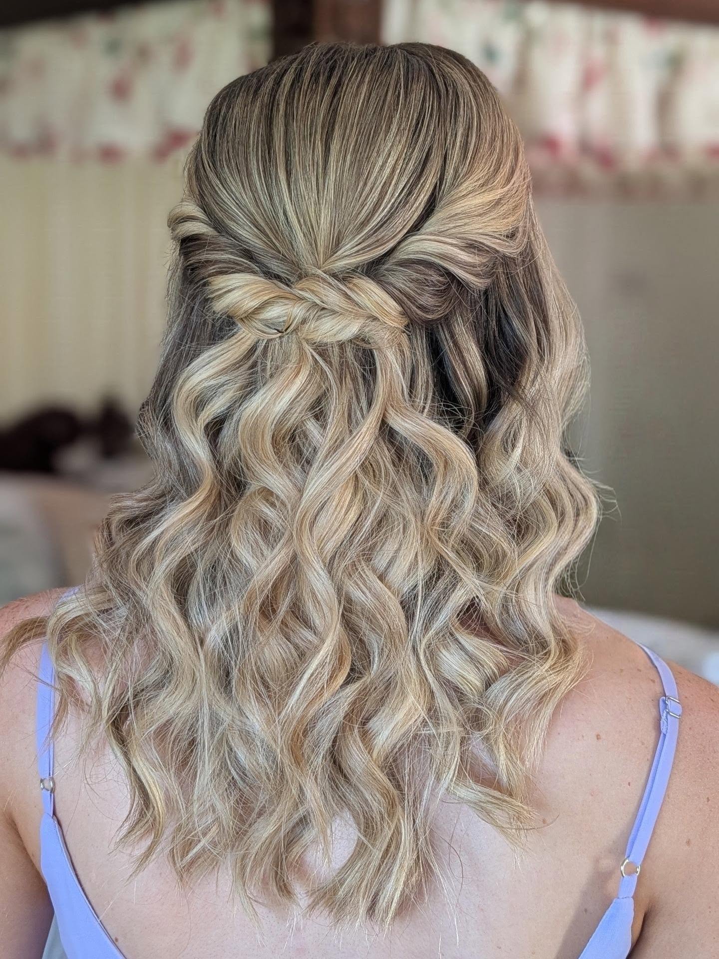 Braided Half Up Twisted Crown With Loose Waves