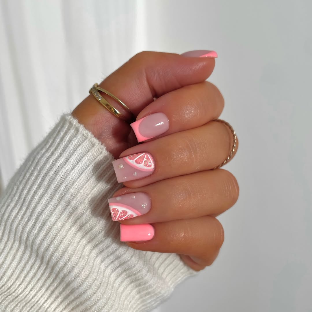 Citrus Slice French Tip Square Nails