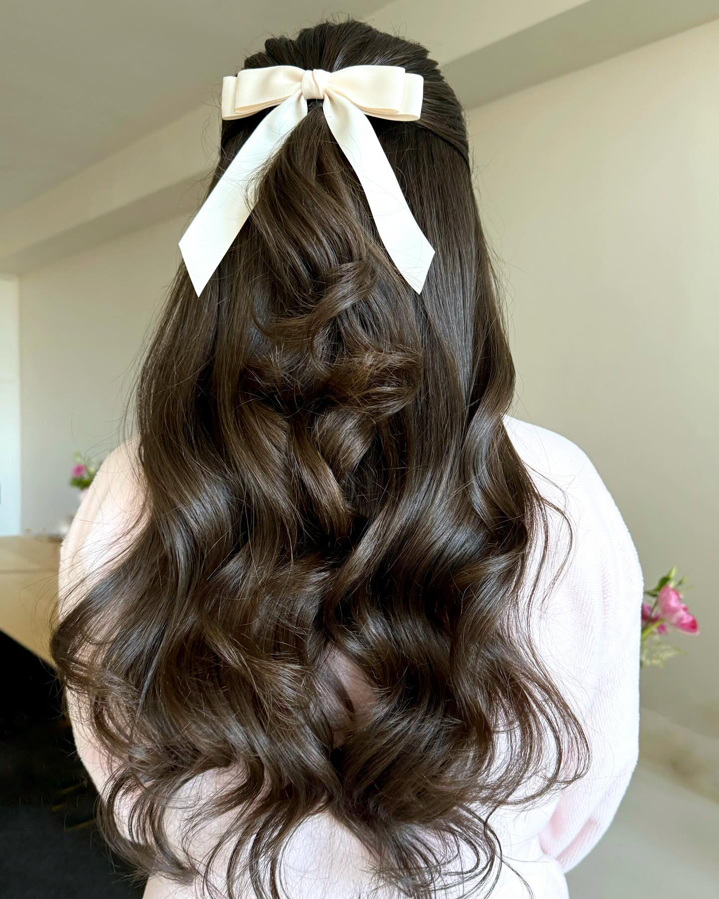 Soft Chocolate Waves With Cream Bow Accent