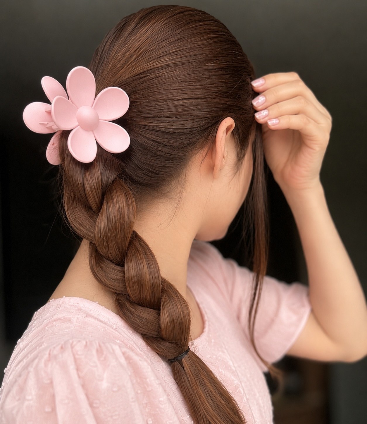 Chic Flower Claw Clip With Classic French Braid