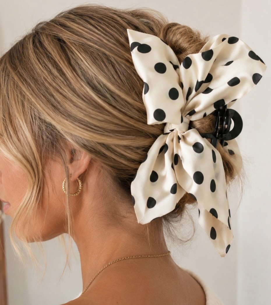 Polka Dot Scarf Claw Clip Updo