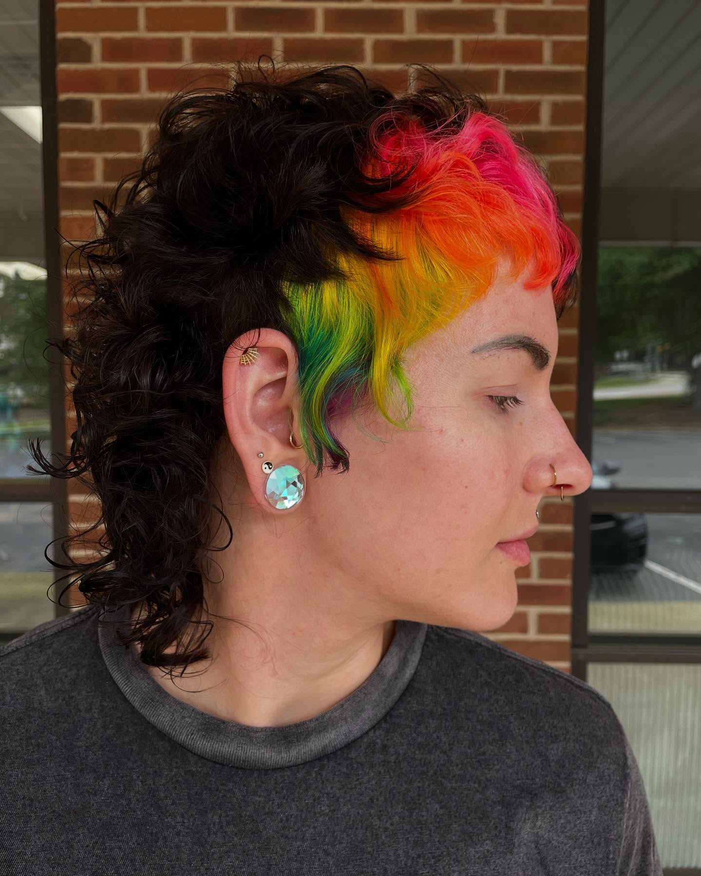Rainbow Mullet With Curly Undercut