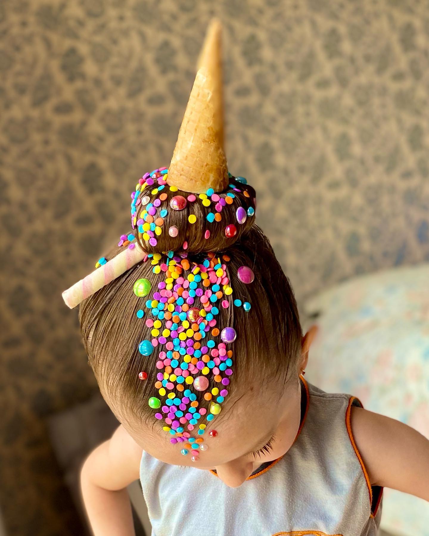 Ice Cream Cone Hair With Sprinkles and Wafer