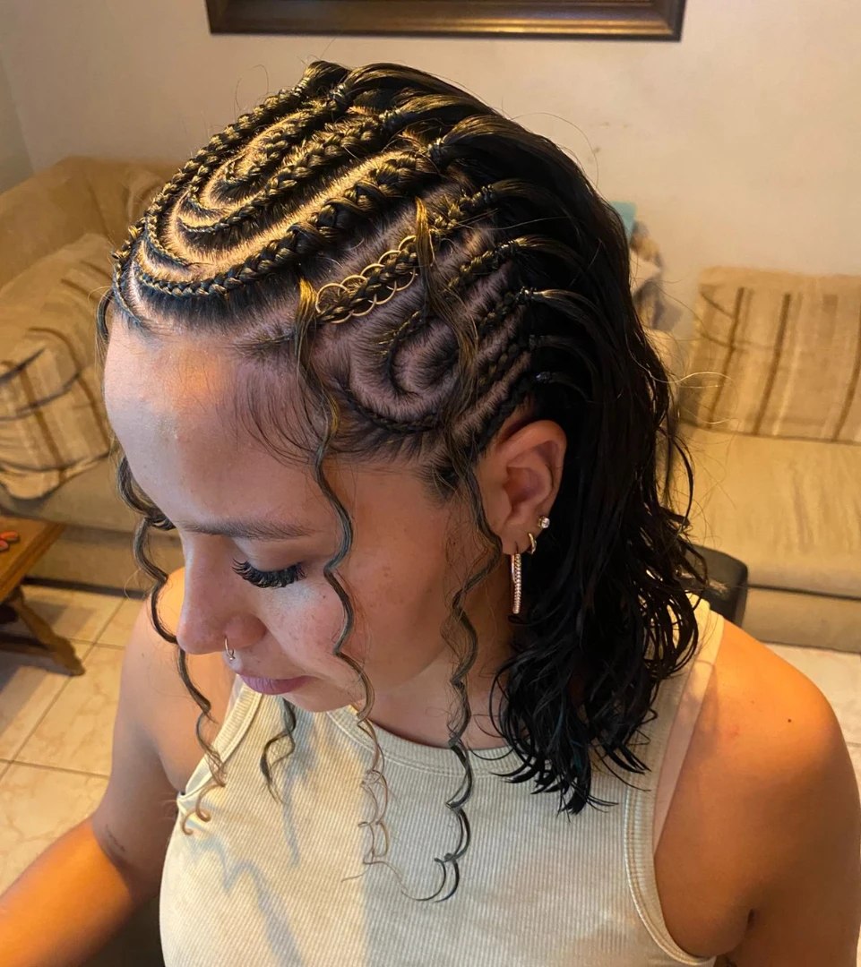 Intricate Cornrow Swirls With Gold Chain Accent