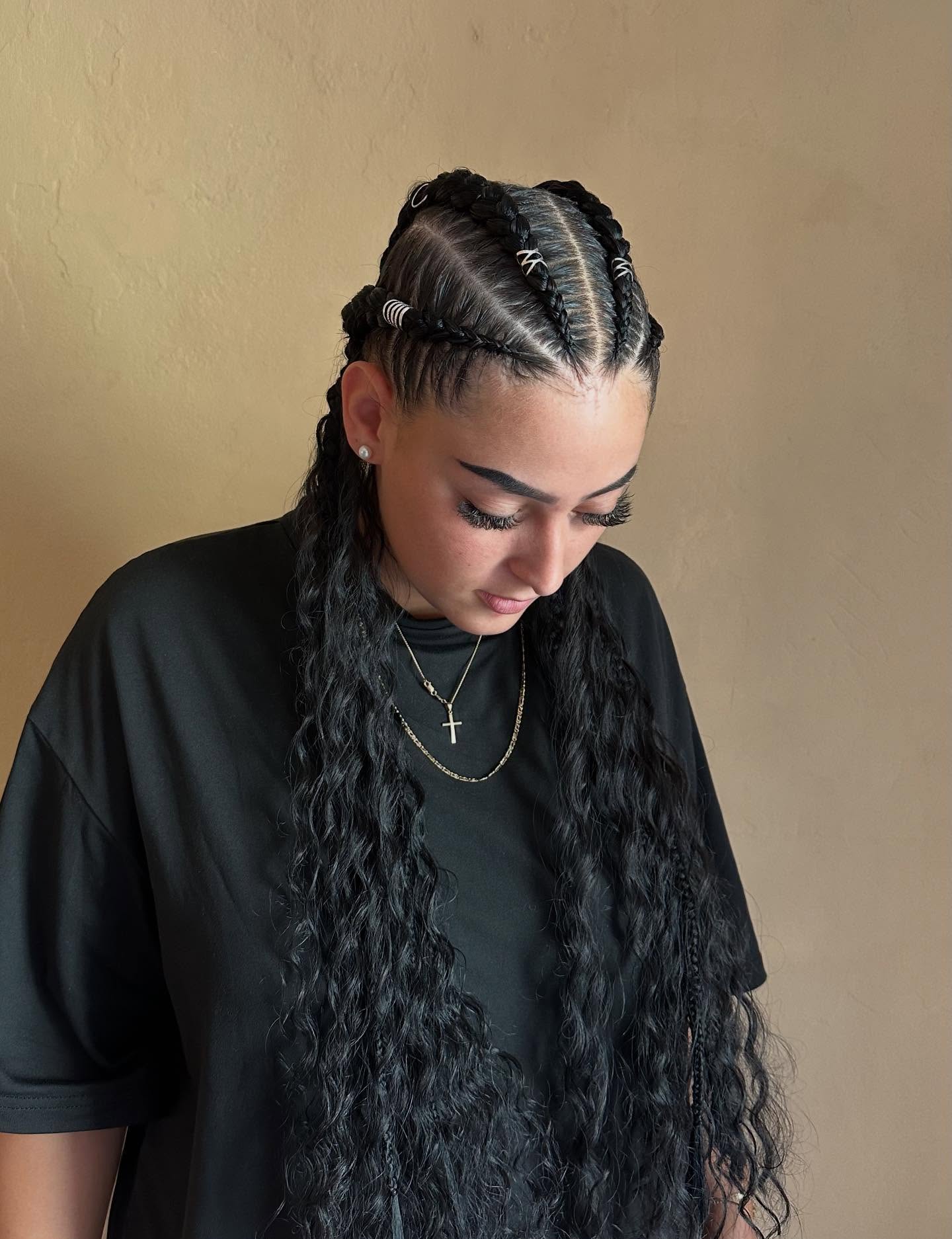 Sleek Feed-In Cornrows With Loose Curls