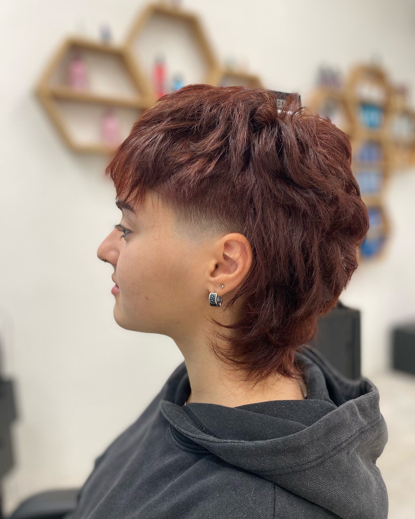 Edgy Mullet With Undercut And Deep Red Hue