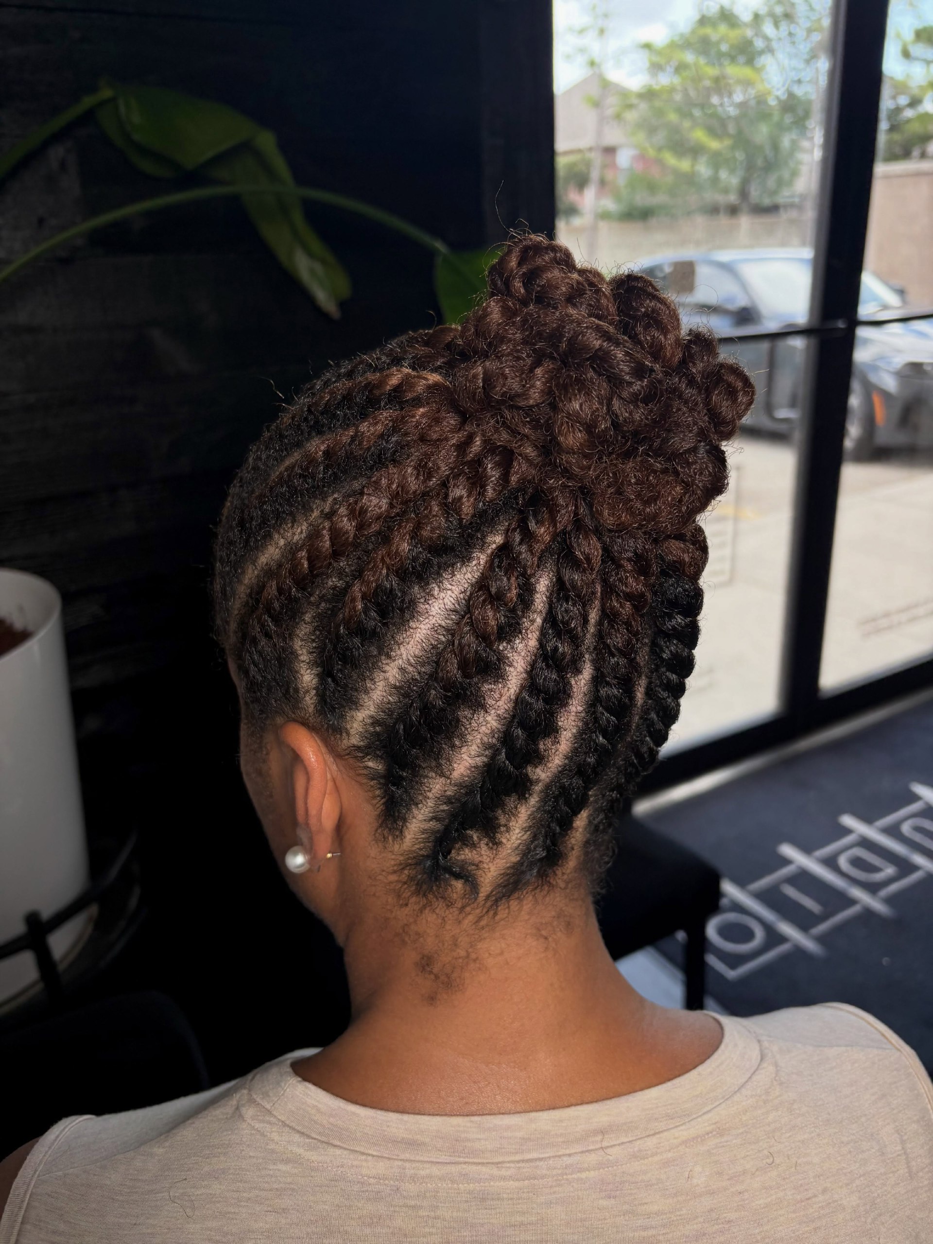 Elegant Flat Twist Updo With Defined Spiral Curl