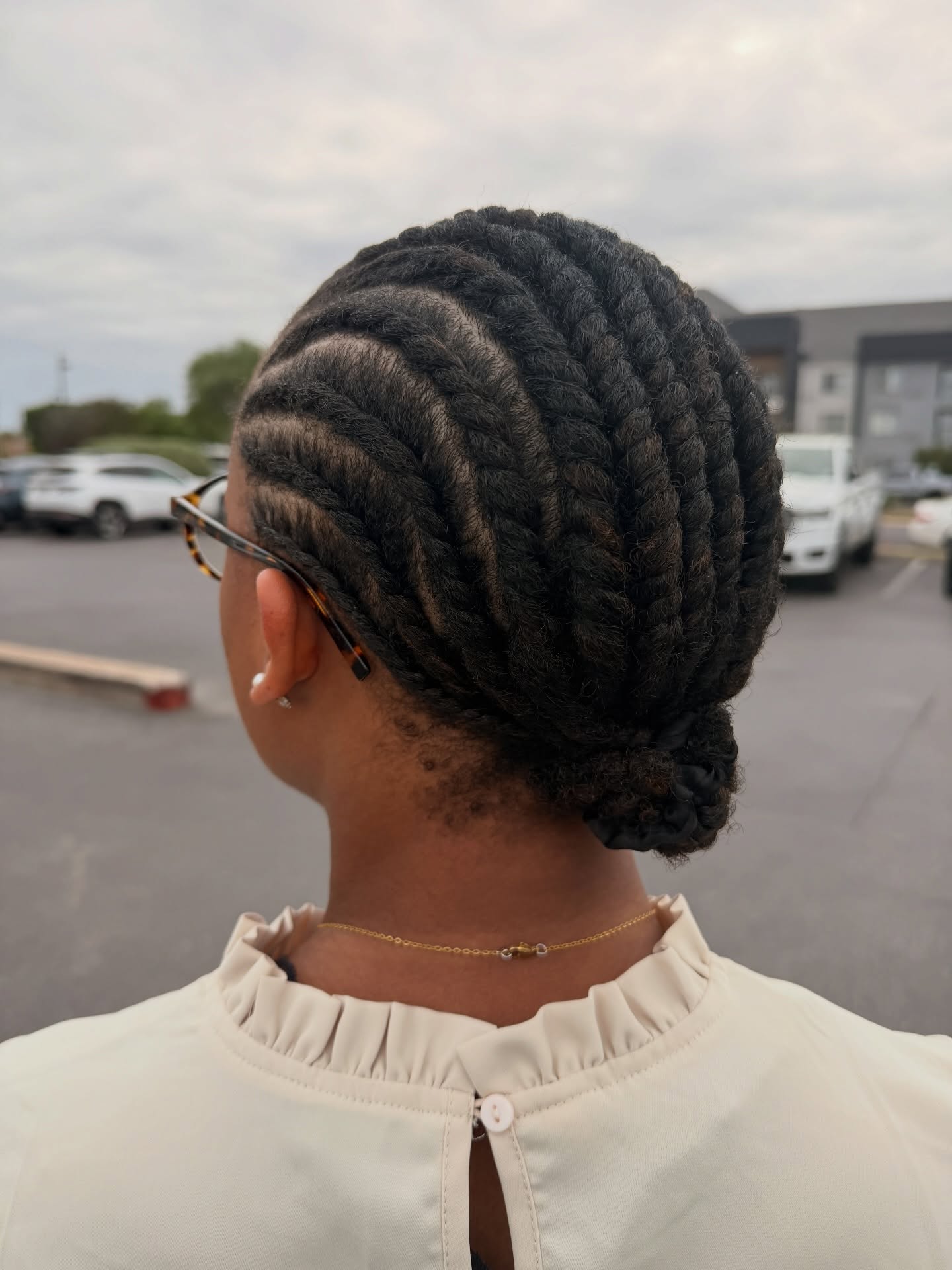 Elegant Swirled Flat Twists With Low Bun