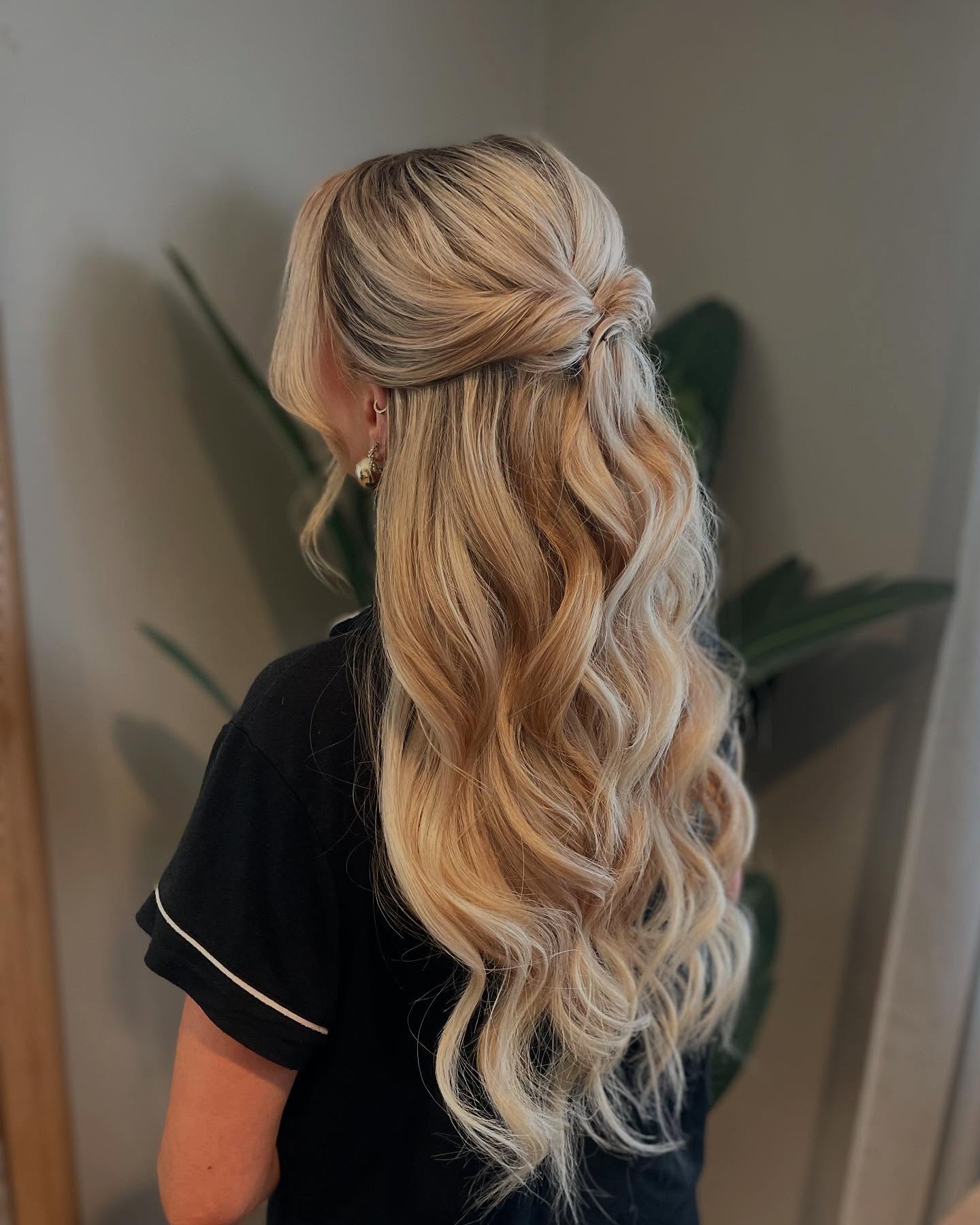 Twisted Half-Up Waves For Long Blonde Hair