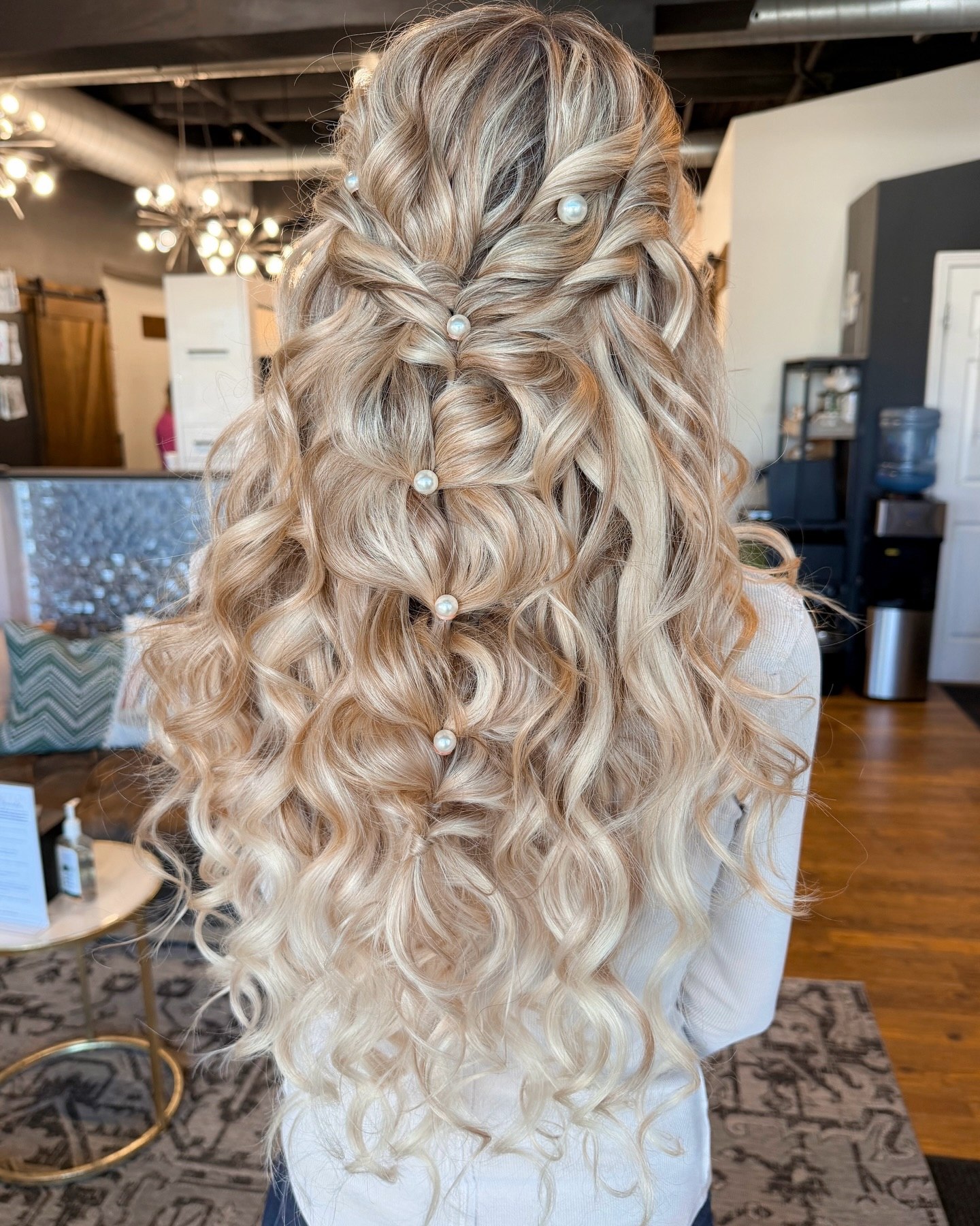 Braided Half-Up Curls With Pearl Accents