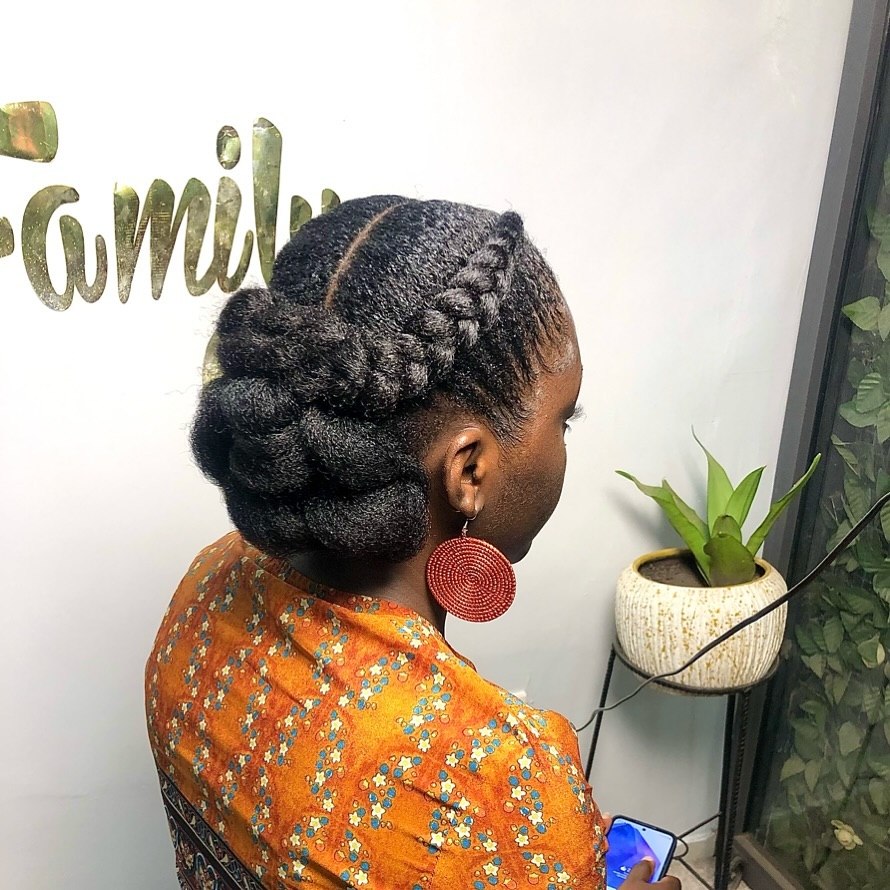 Elegant Braided Updo With Voluminous Buns