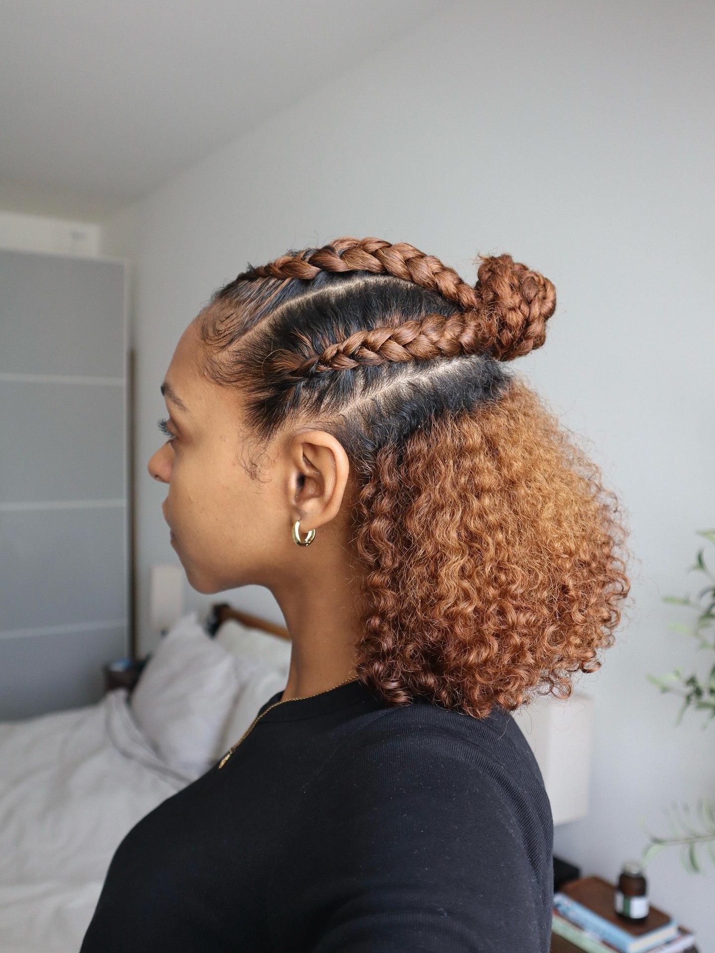 Braided Crown With Curly Bun And Auburn Curls