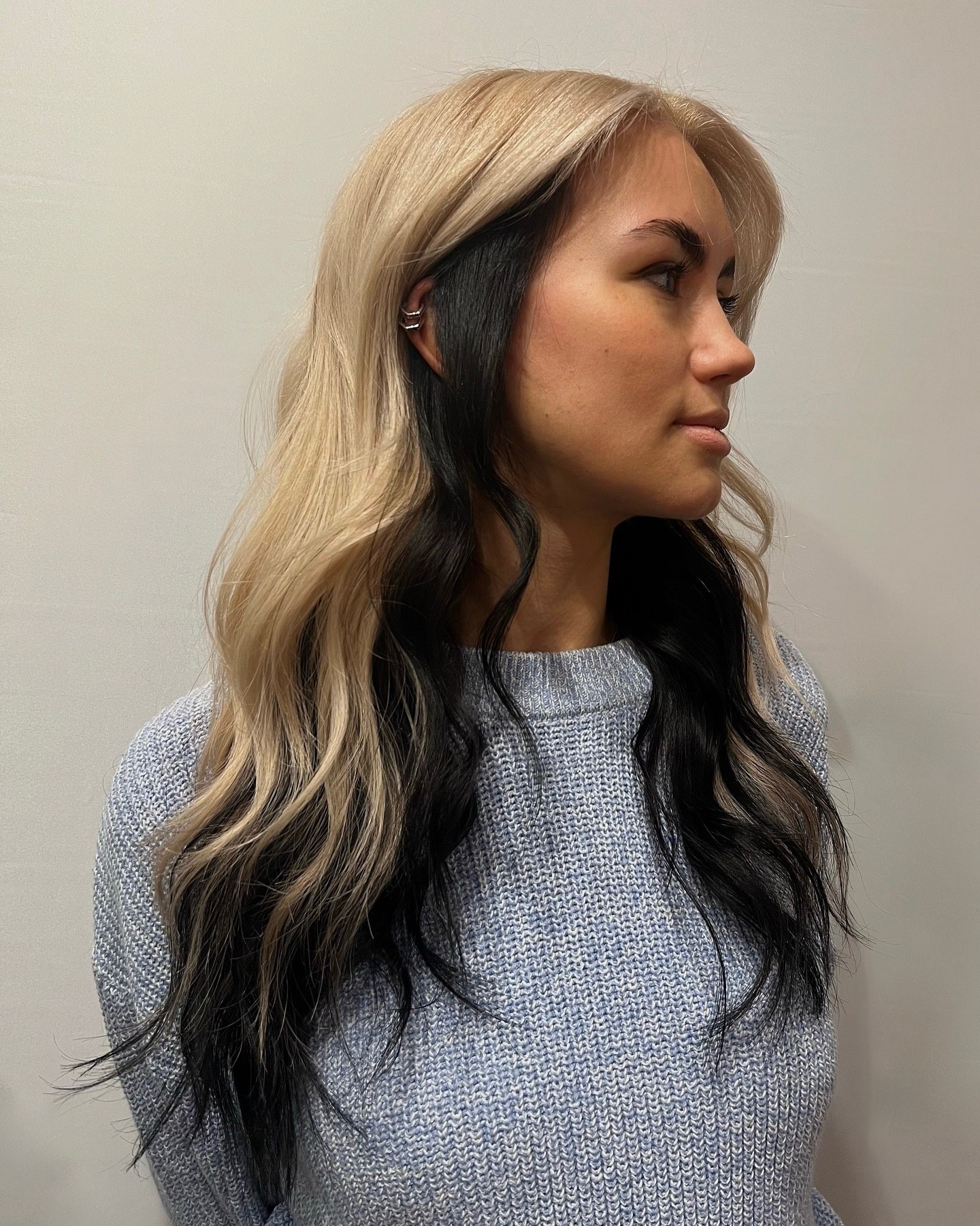 Bold Black and Blonde Split Hair