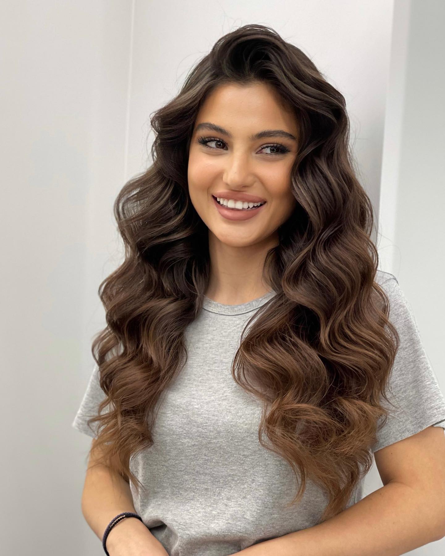 Deep Brunette Hollywood Waves With Subtle Ombre