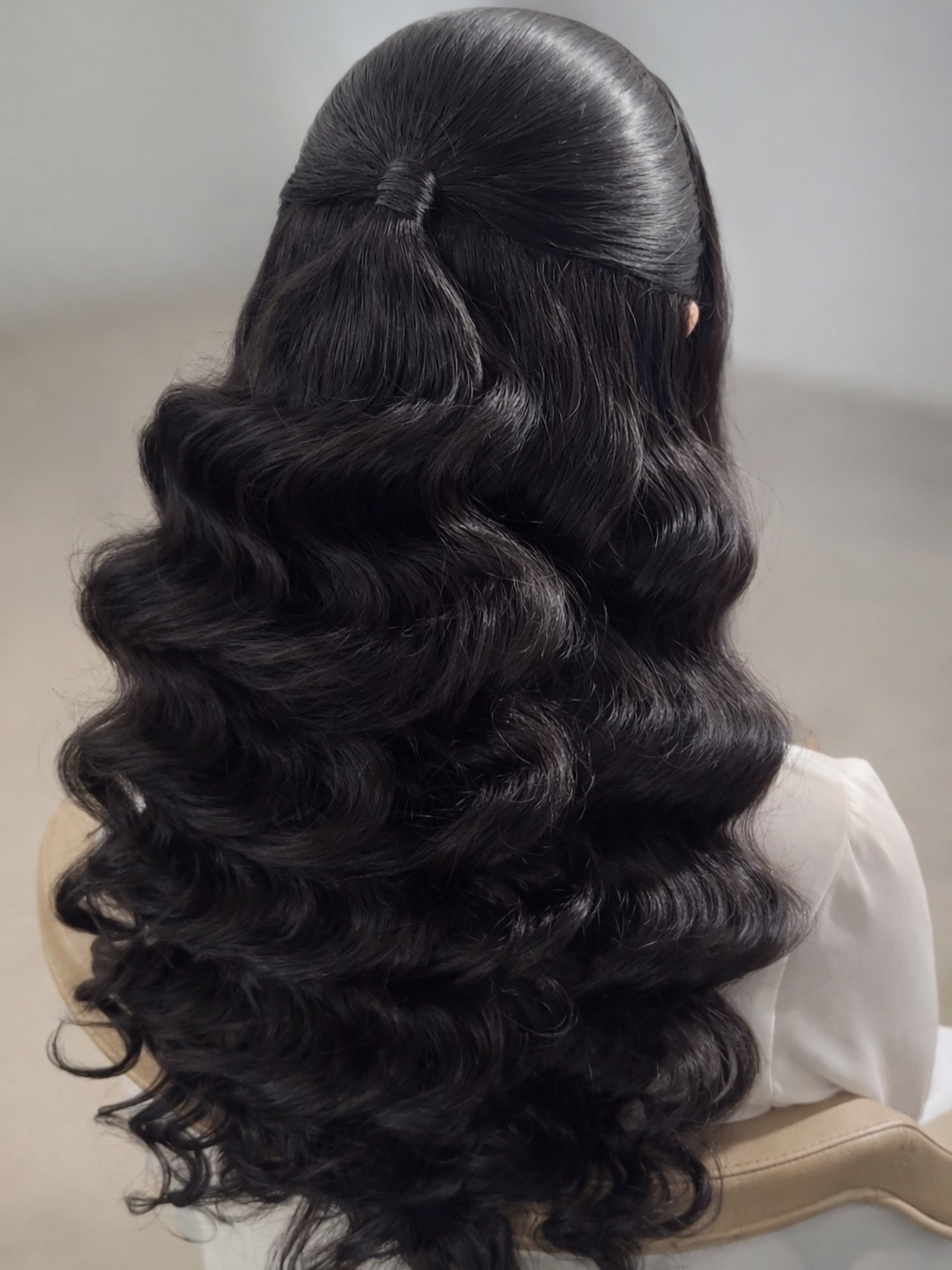 Glamorous Deep Barrel Waves With Half-Up Twist