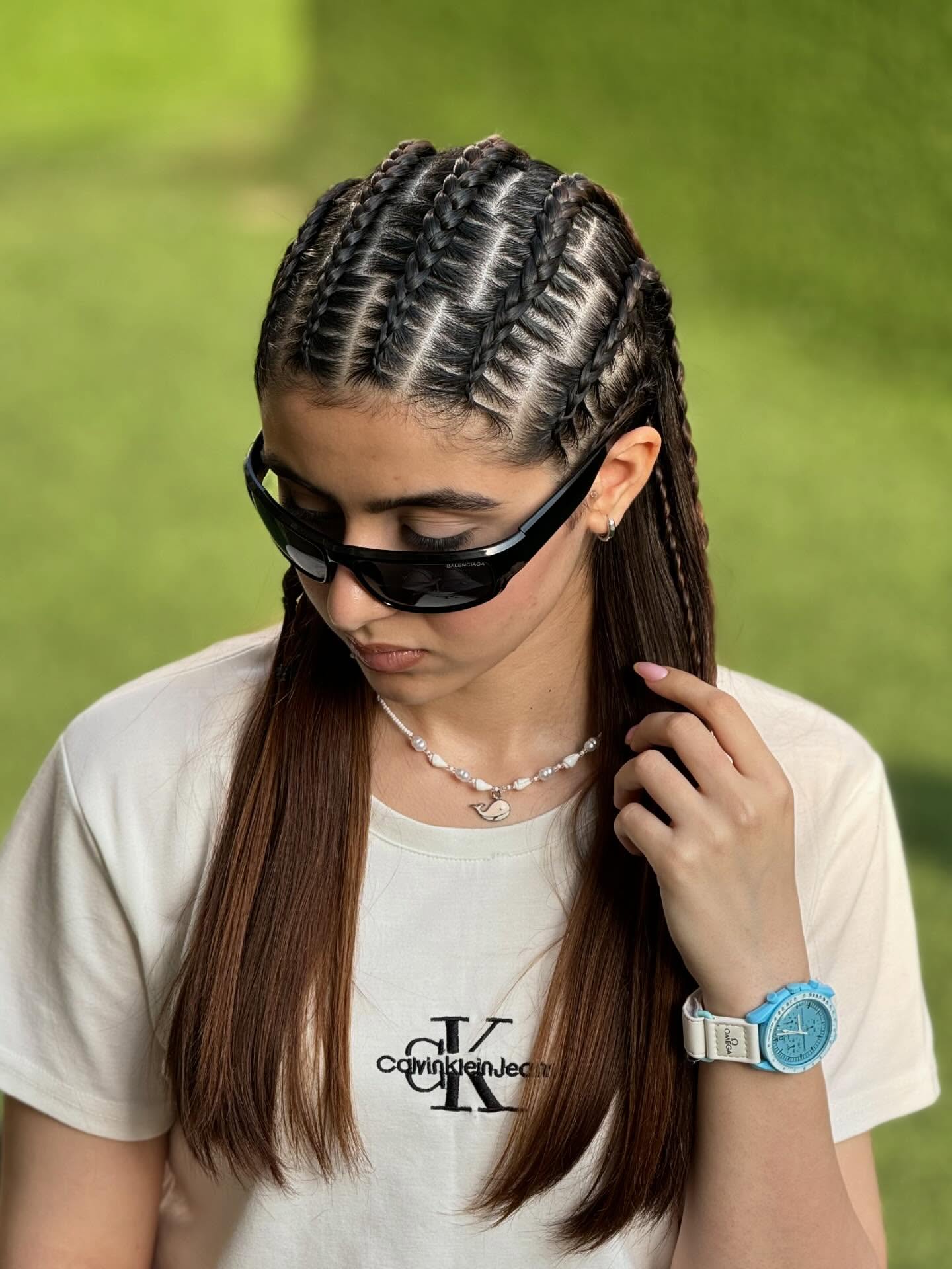 Sleek Feed-In Braids With Long, Straight Tresses