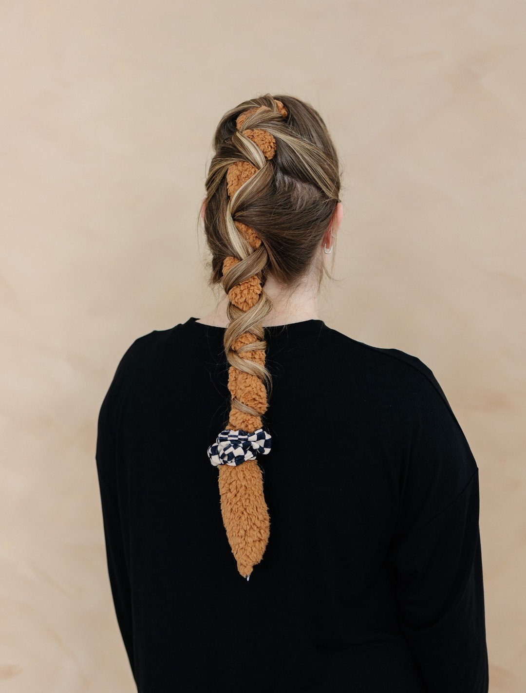 Cozy Teddy Bear Braid With Checkerboard Scrunchie
