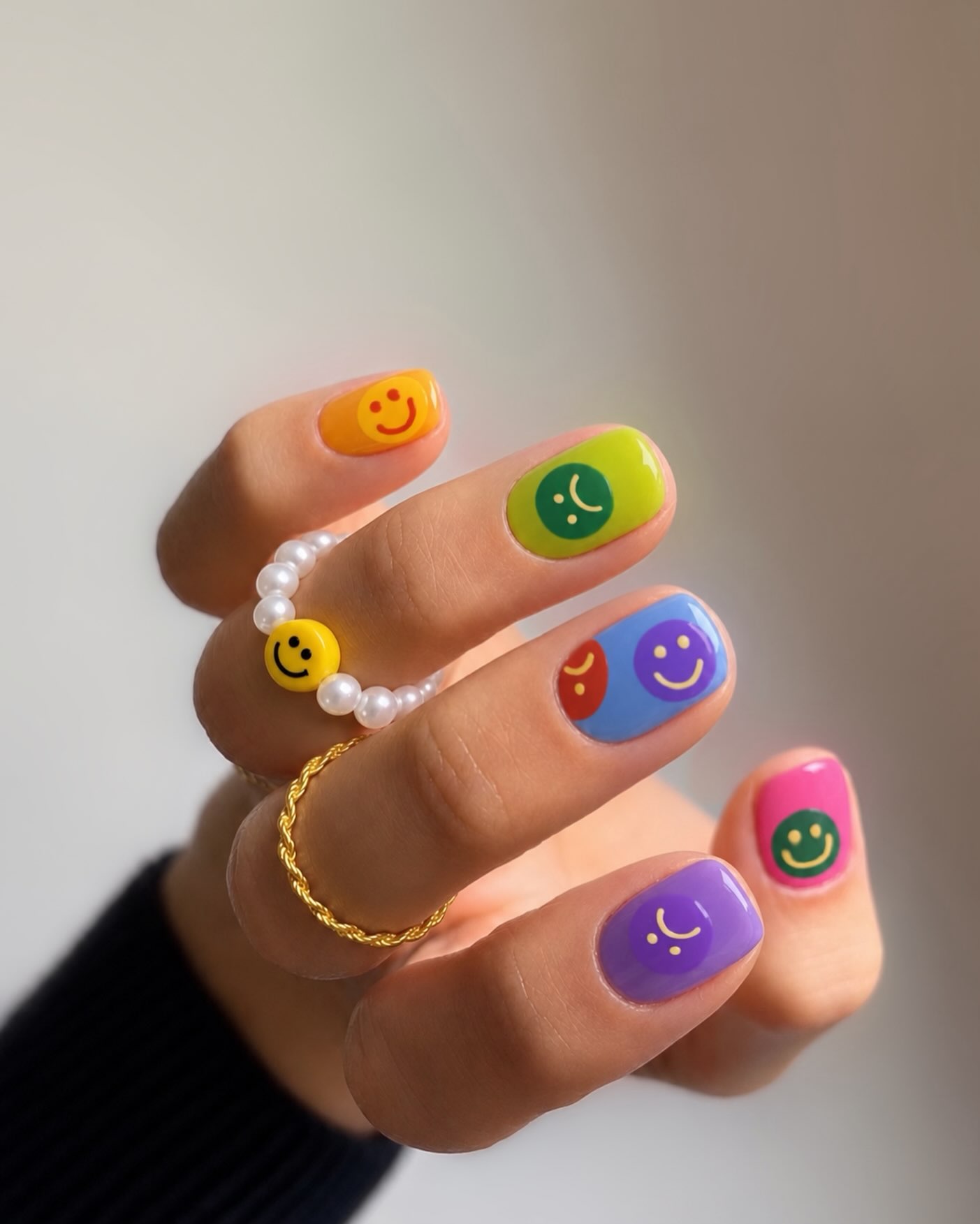 Happy & Sad Smiley Face Color Block Nails