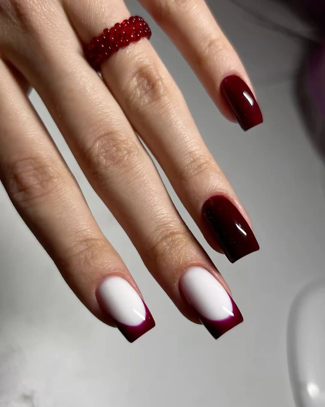 Deep Burgundy French Tip Square Nails