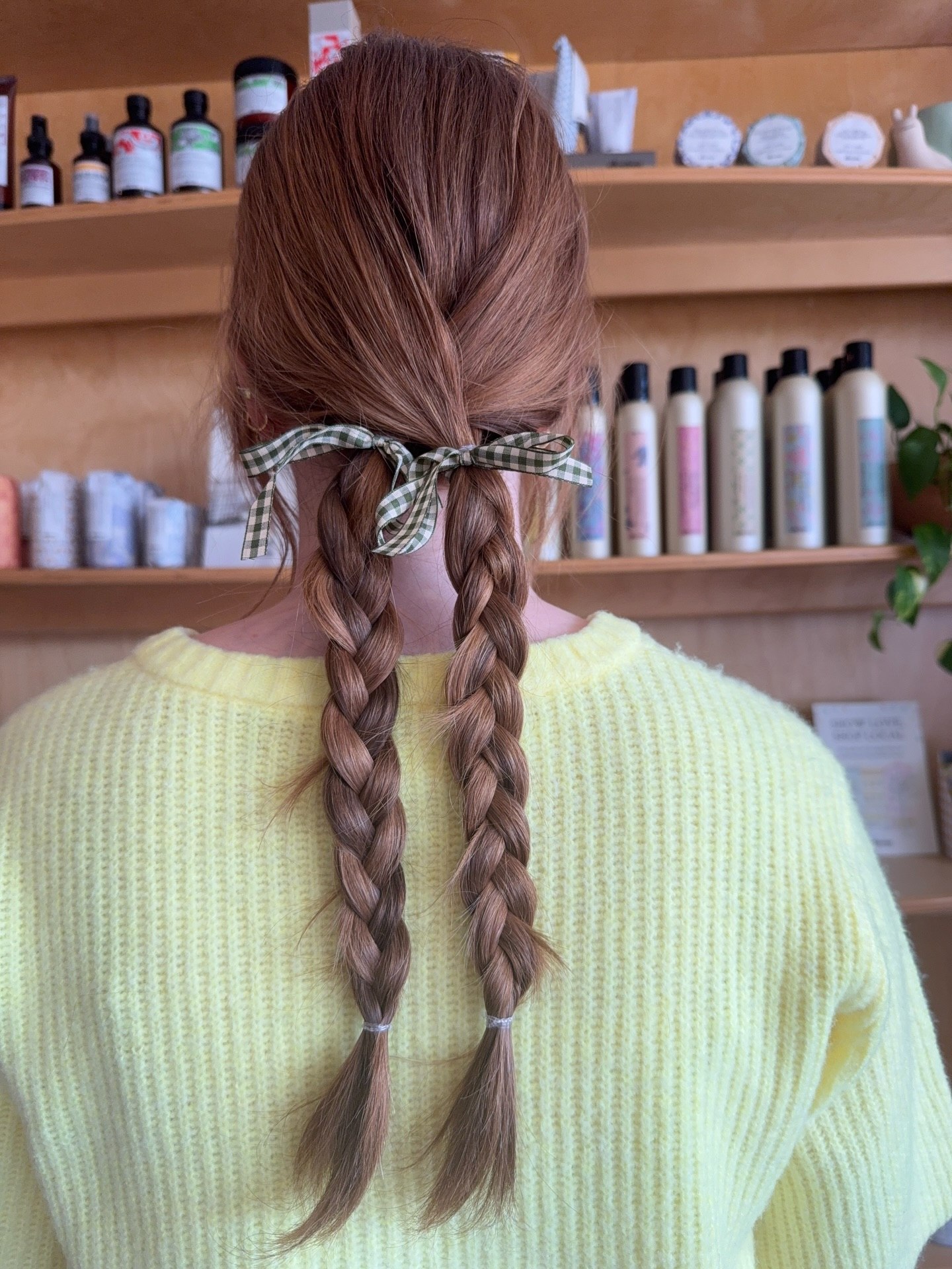 Sweet Braids With Gingham Ribbon Accent