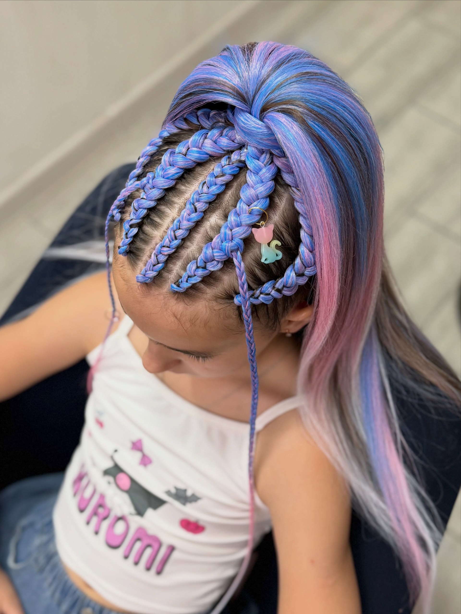Whimsical Braids With Pastel Pink And Blue Streaks