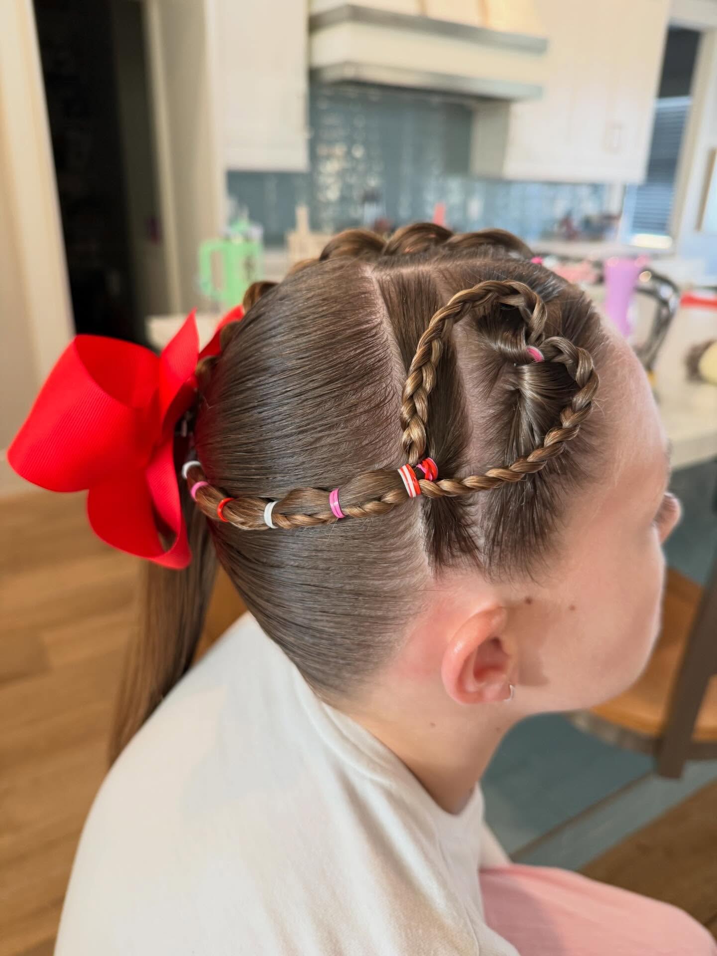 Sweet Heart Braided Hairstyle With Red Bow