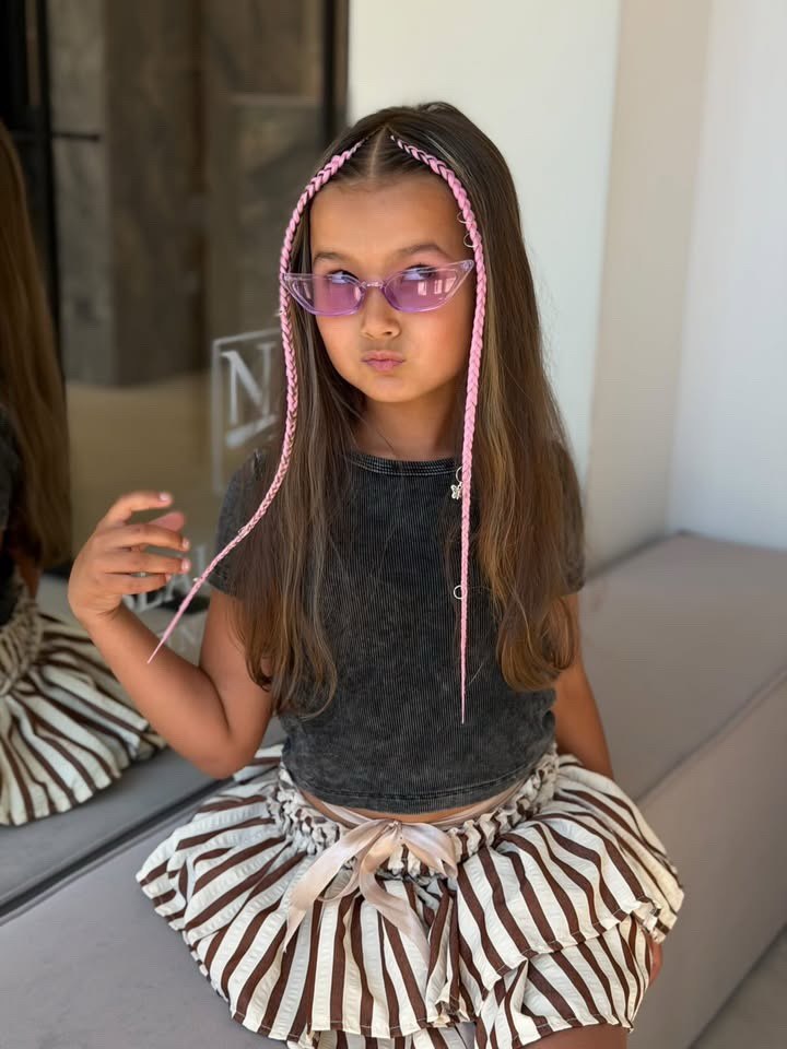 Pink Braided Accents With Long Brown Hair