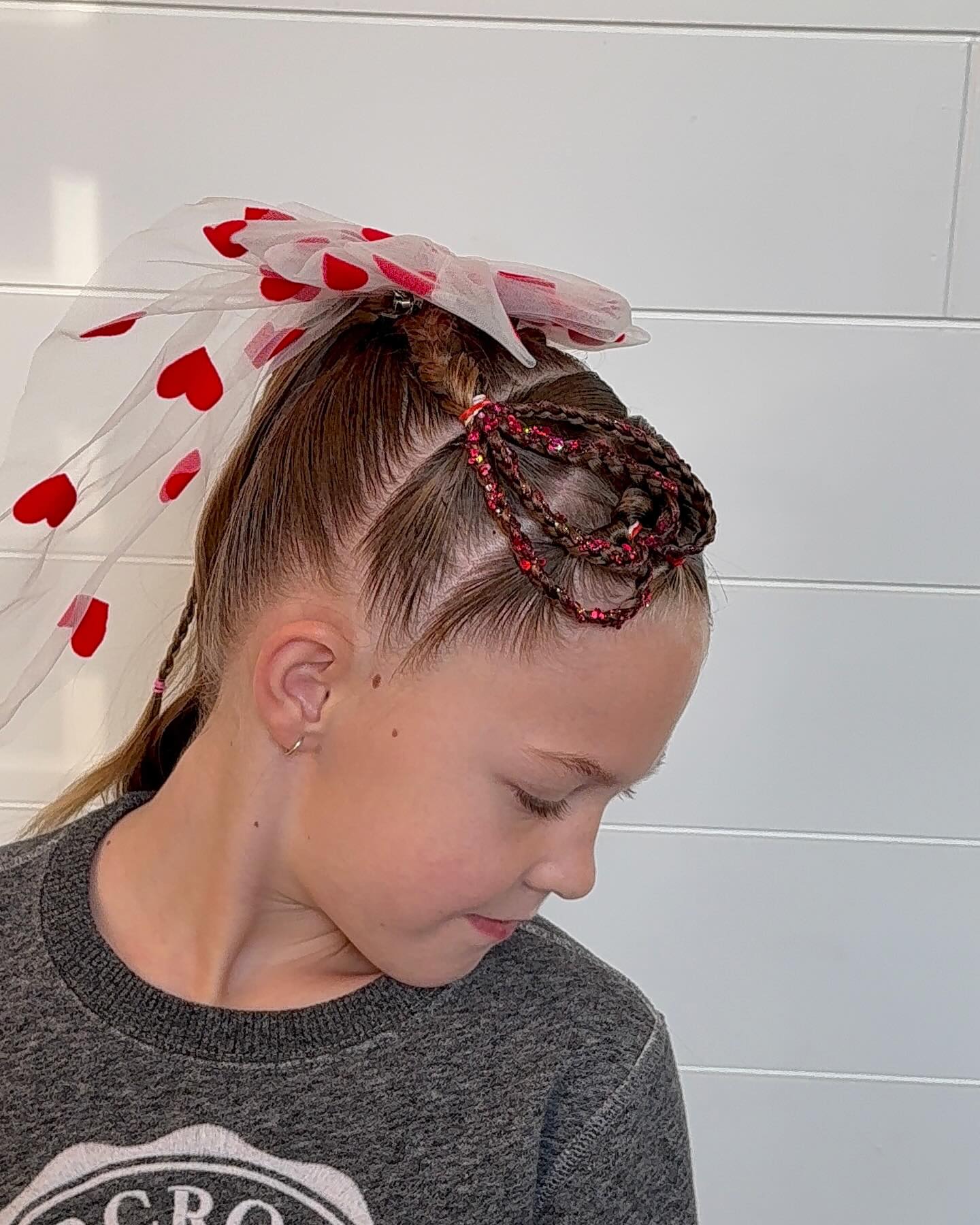 Sparkle Heart Braids With Tulle Bow Accent