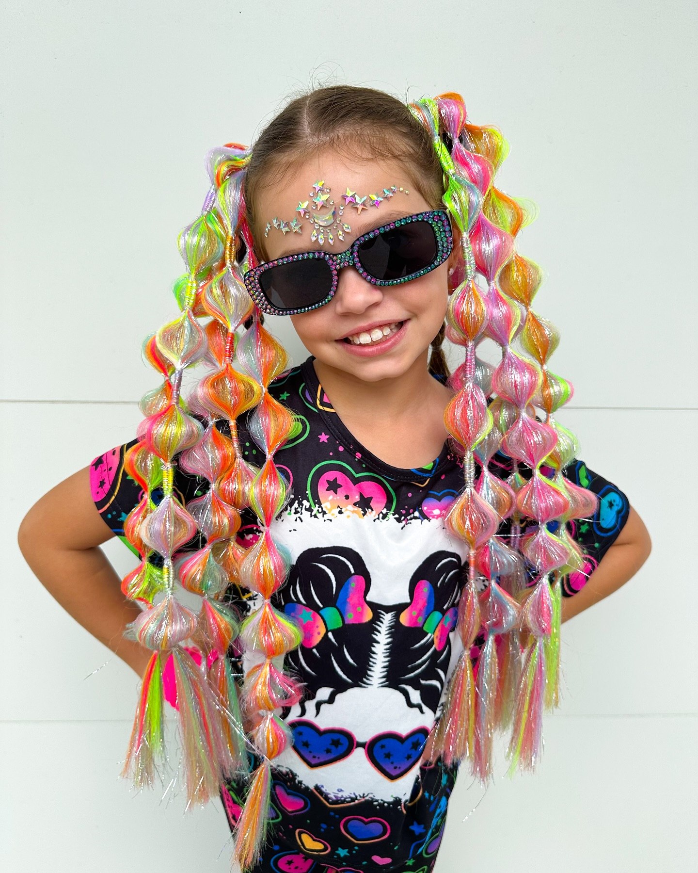 Vibrant Bubble Braids With Rainbow Sparkle Strands