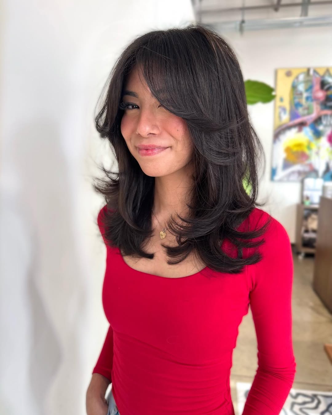 Face-Framing Layers With Soft Curtain Bangs