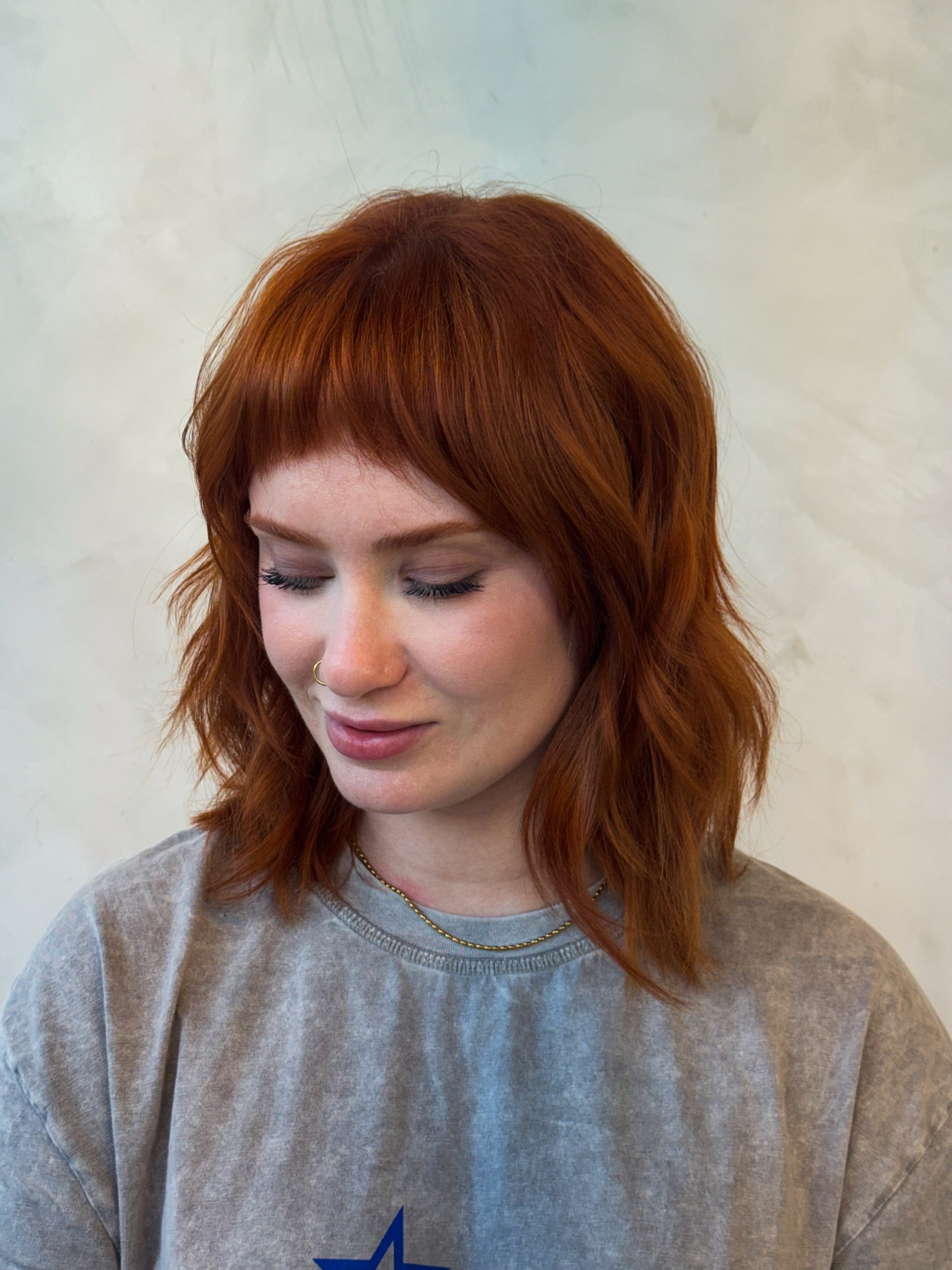 Copper Shag With Wispy Micro Bangs