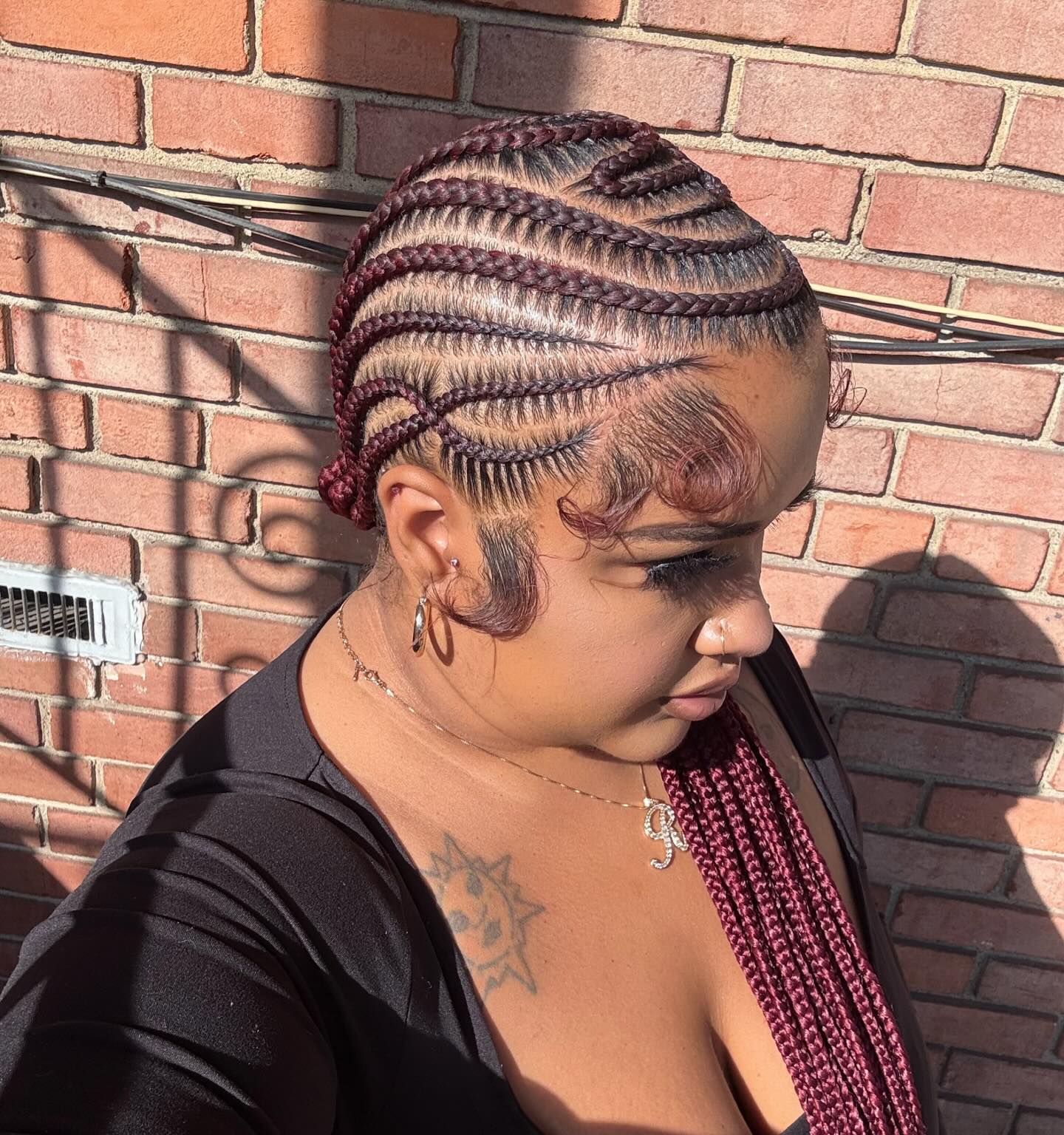 Crimson Goddess Feed-In Braids With Swirl Edges